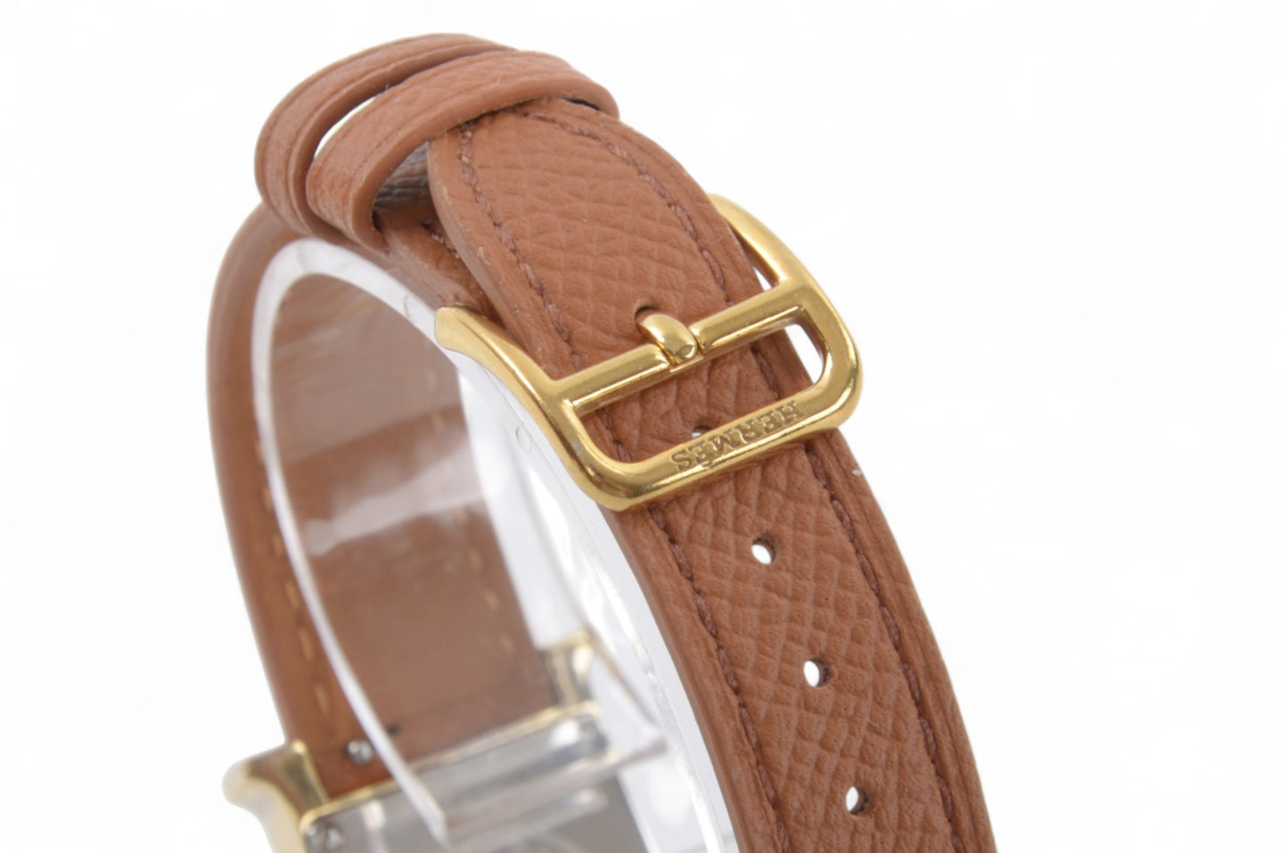 Hermès Heure H Watch HH1.201 QZ Gold Epsom Leather White Dial Women's Wristwatch Ladies Unisex