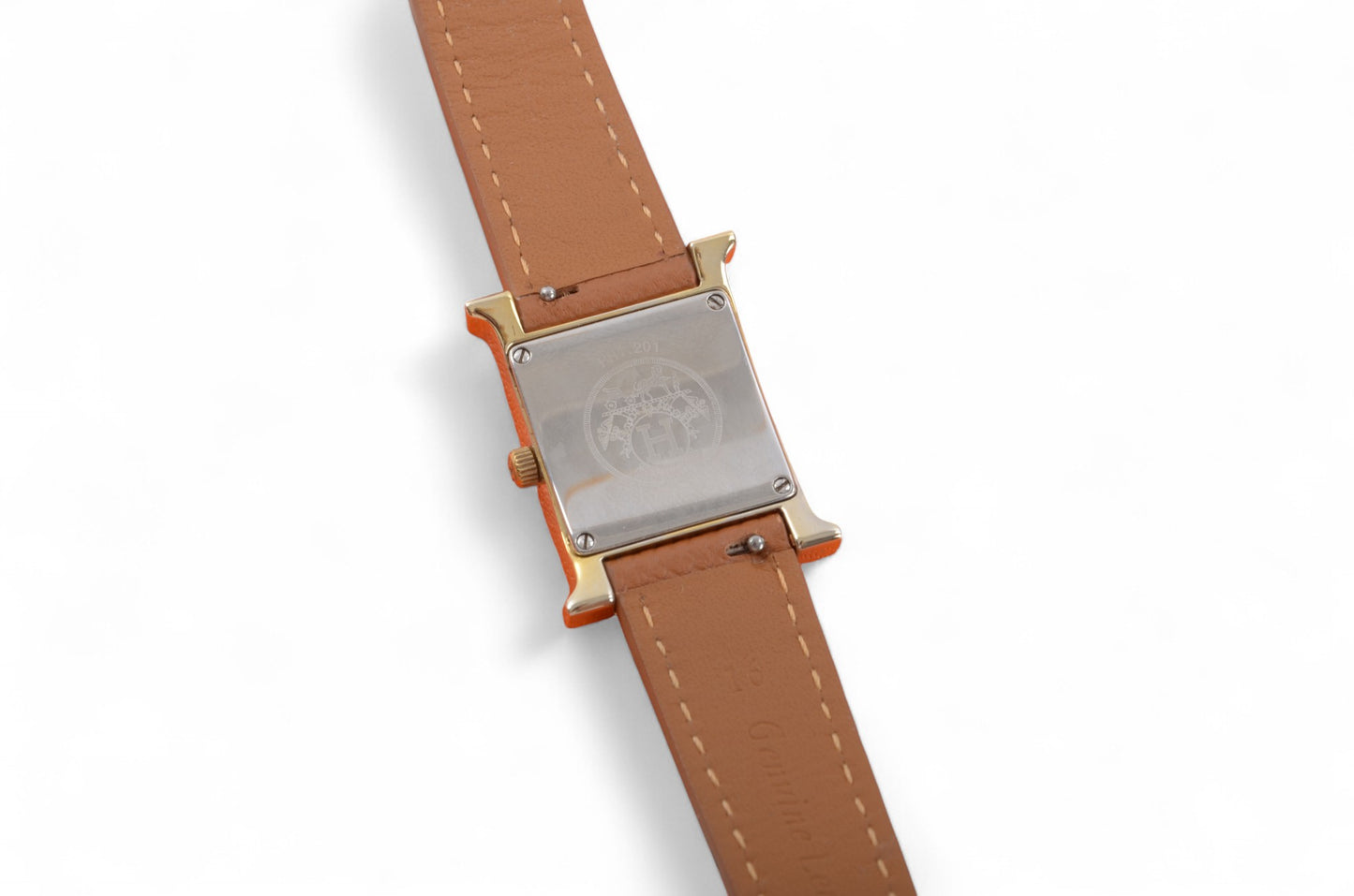 Hermès Heure H Watch HH1.201 QZ Gold Epsom Leather White Dial Women's Wristwatch Ladies Unisex