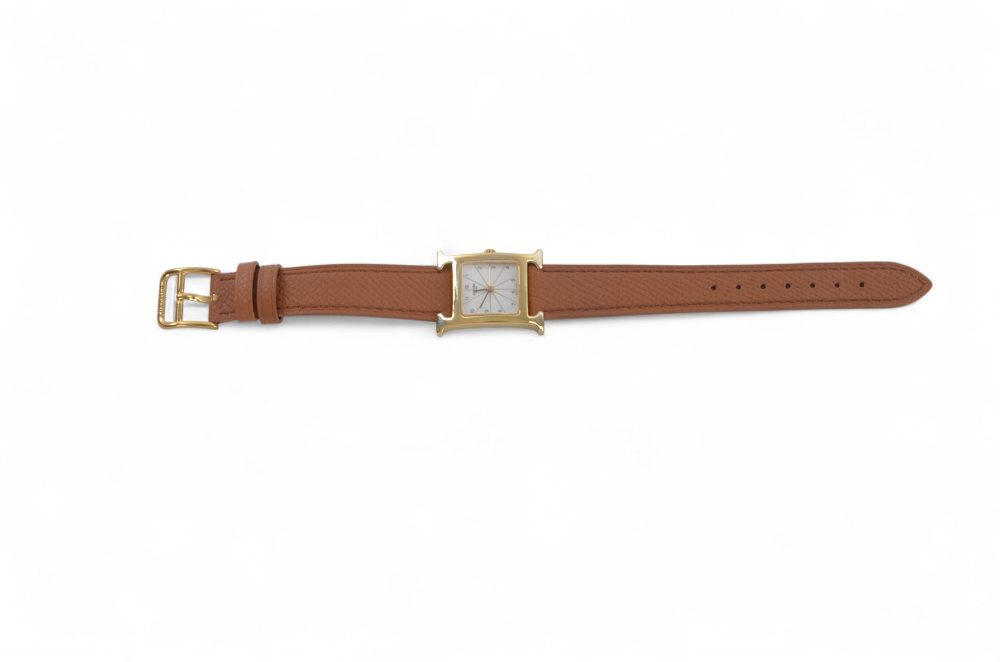 Hermès Heure H Watch HH1.201 QZ Gold Epsom Leather White Dial Women's Wristwatch Ladies Unisex