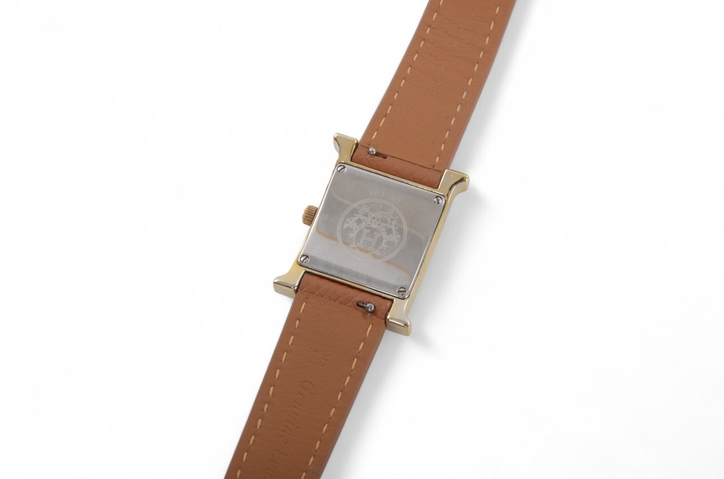 Hermès Heure H Watch HH1.201 QZ Gold Epsom Leather White Dial Women's Wristwatch Ladies Unisex