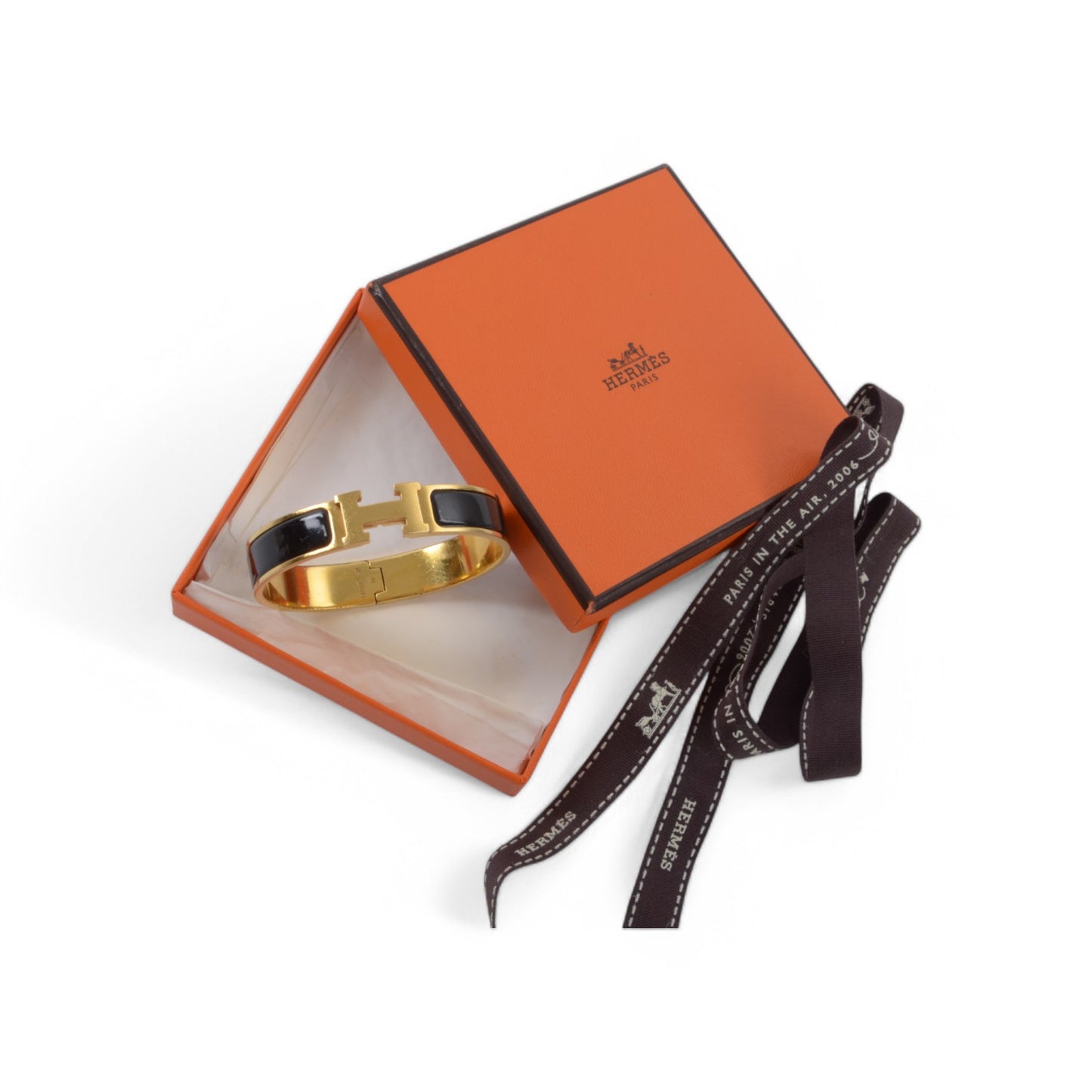 Hermès Black Enamel Gold Plated Clic H PM Bracelet