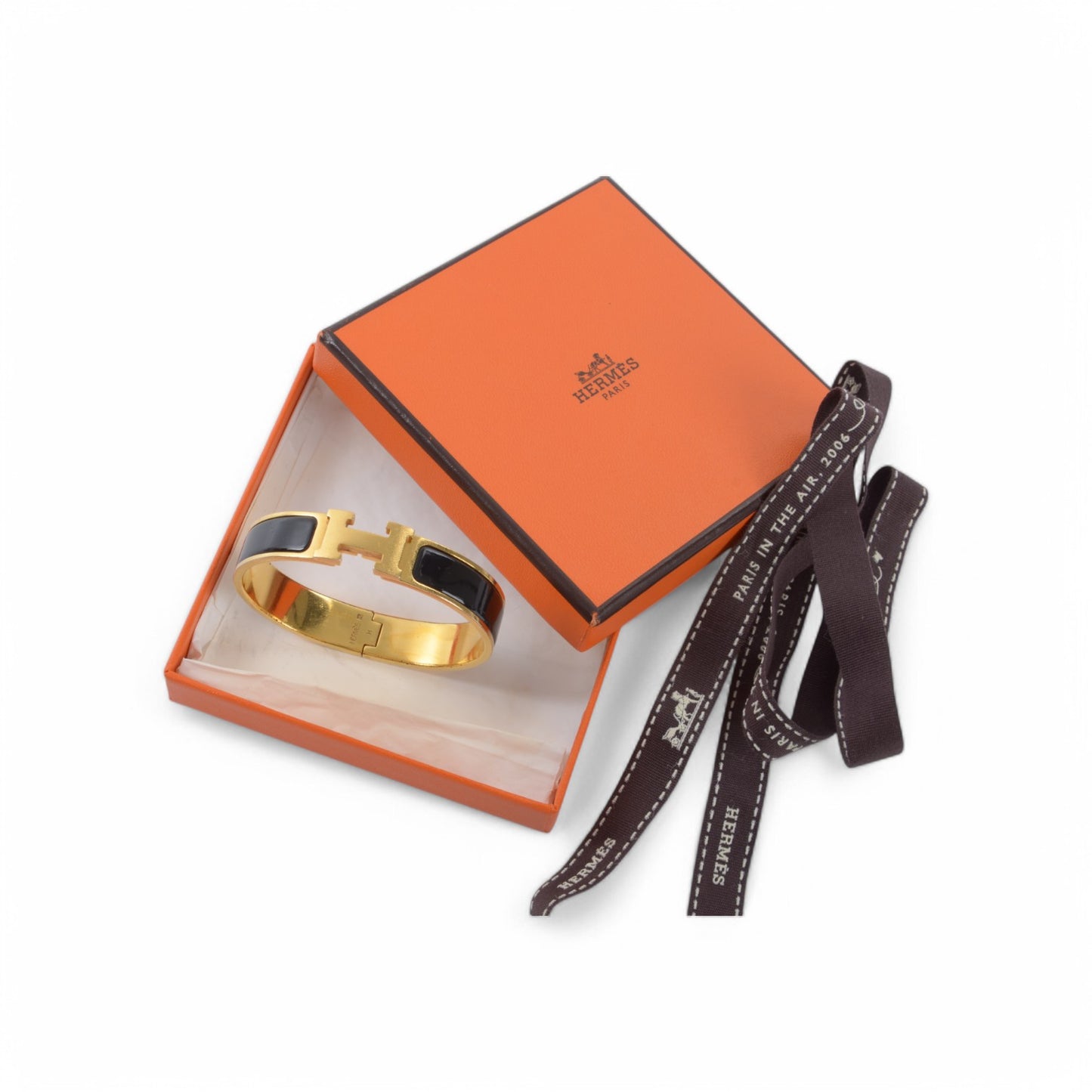 Hermès Black Enamel Gold Plated Clic H PM Bracelet
