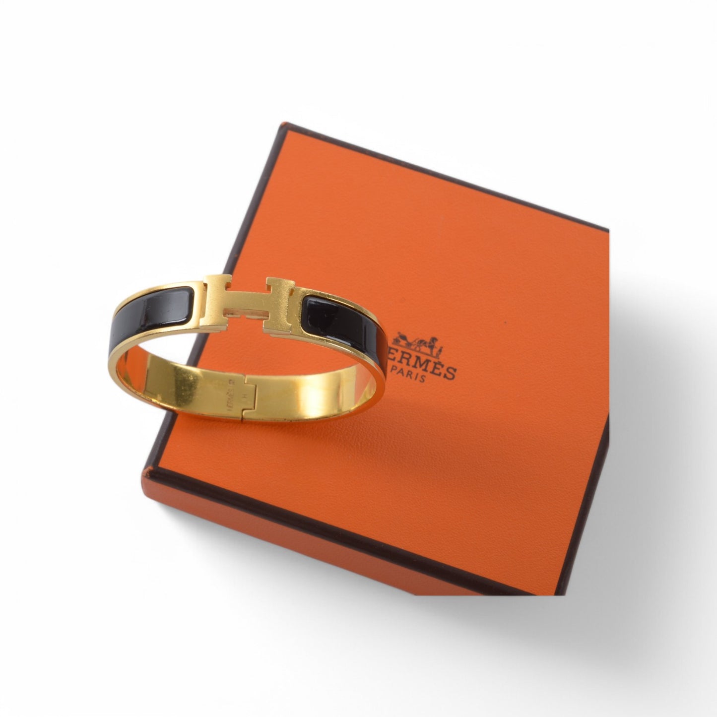 Hermès Black Enamel Gold Plated Clic H PM Bracelet