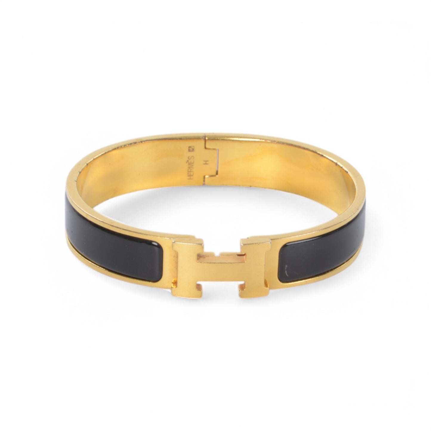 Hermès Black Enamel Gold Plated Clic H PM Bracelet