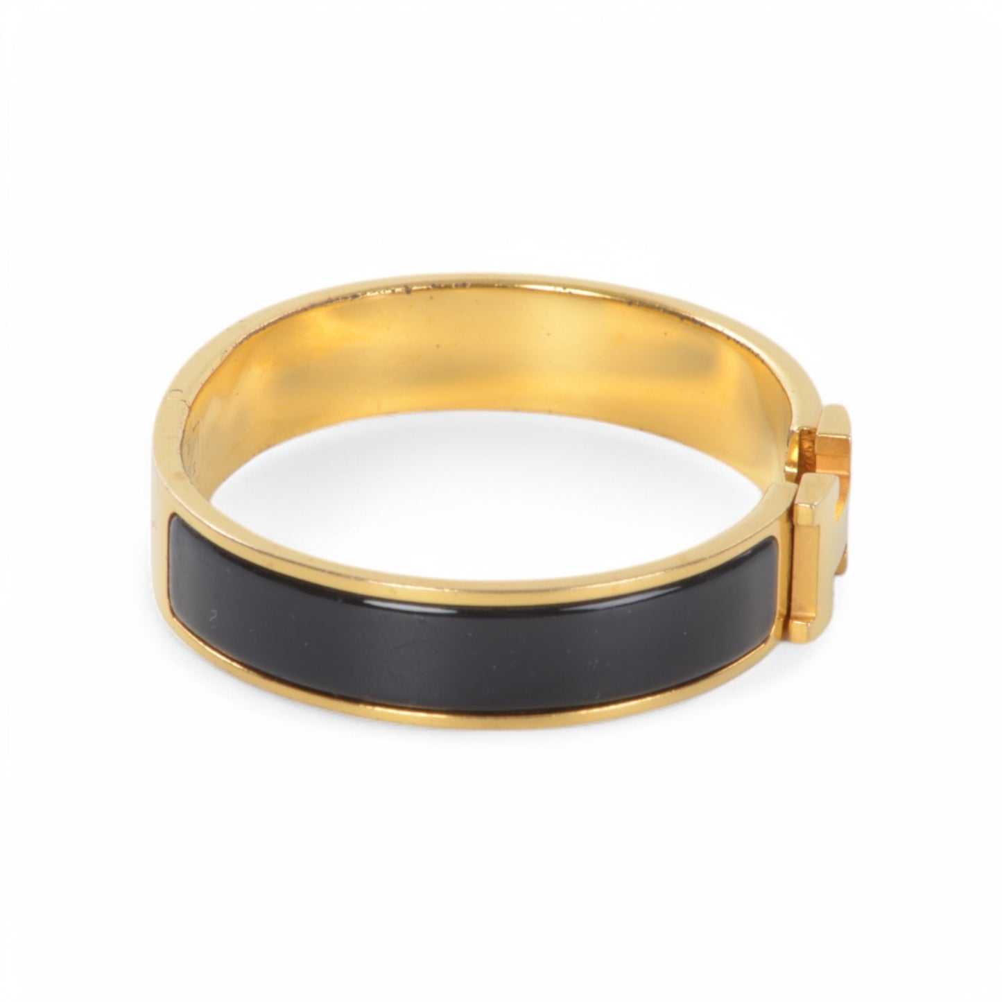 Hermès Black Enamel Gold Plated Clic H PM Bracelet