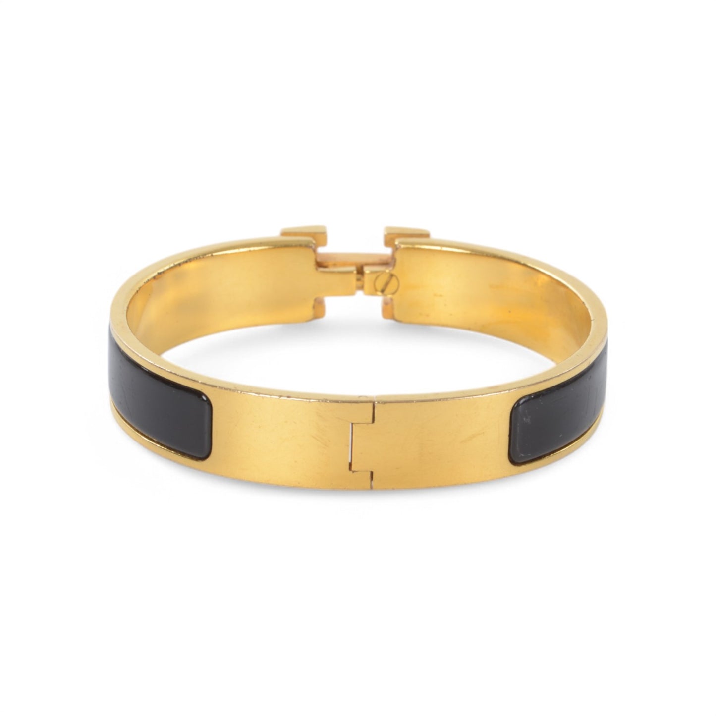 Hermès Black Enamel Gold Plated Clic H PM Bracelet