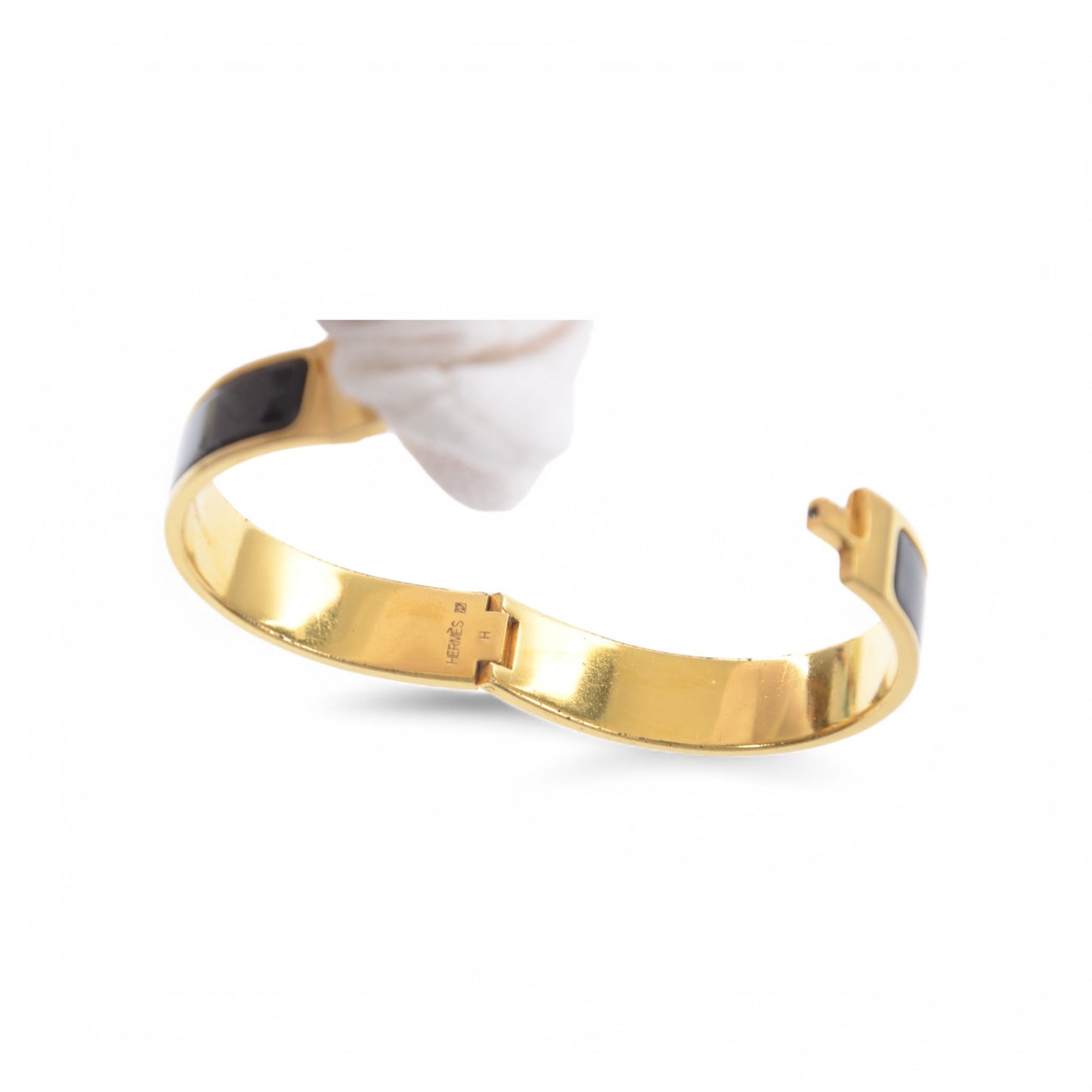 Hermès Black Enamel Gold Plated Clic H PM Bracelet