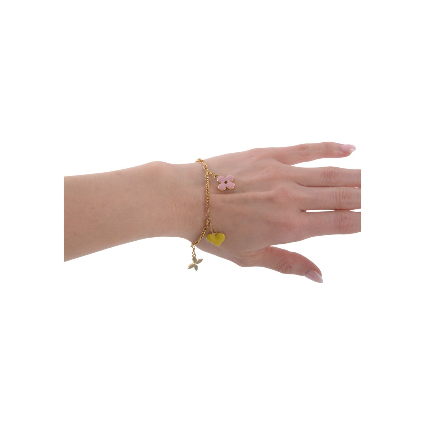 Louis Vuitton Sweet Monogram Flower Heart Charm Gold Chain Bracelet Vintage