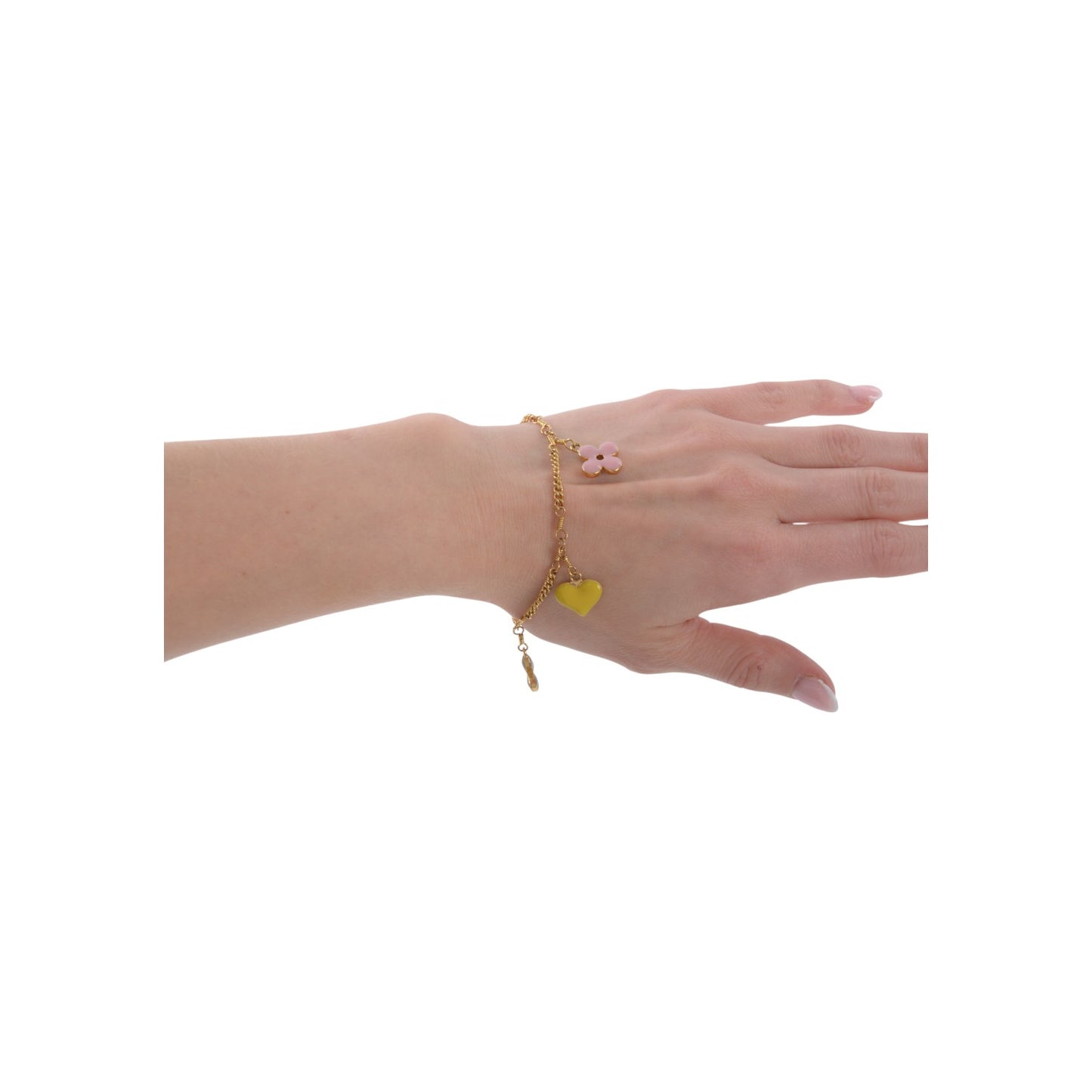 Louis Vuitton Sweet Monogram Flower Heart Charm Gold Chain Bracelet Vintage