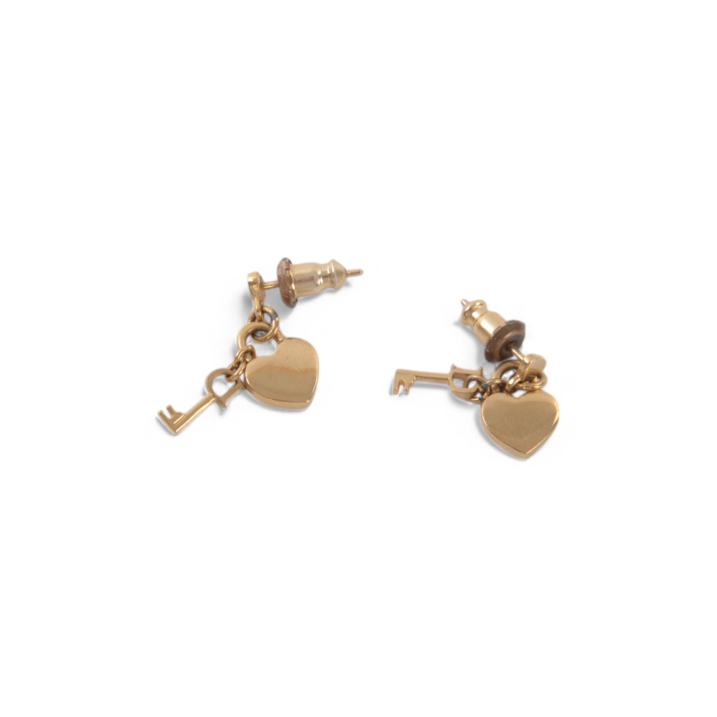 Christian Dior Earrings Women Gold Color Heart Key Motif Vintage