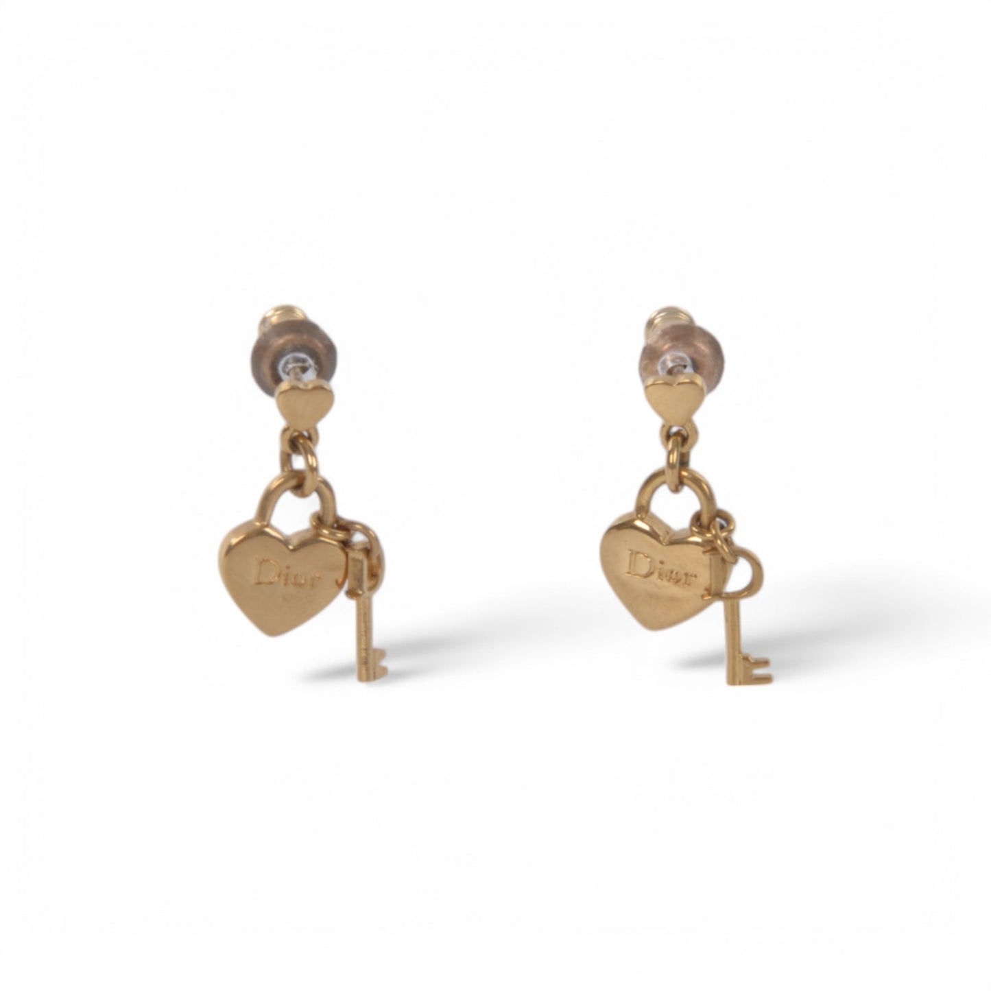 Christian Dior Earrings Women Gold Color Heart Key Motif Vintage