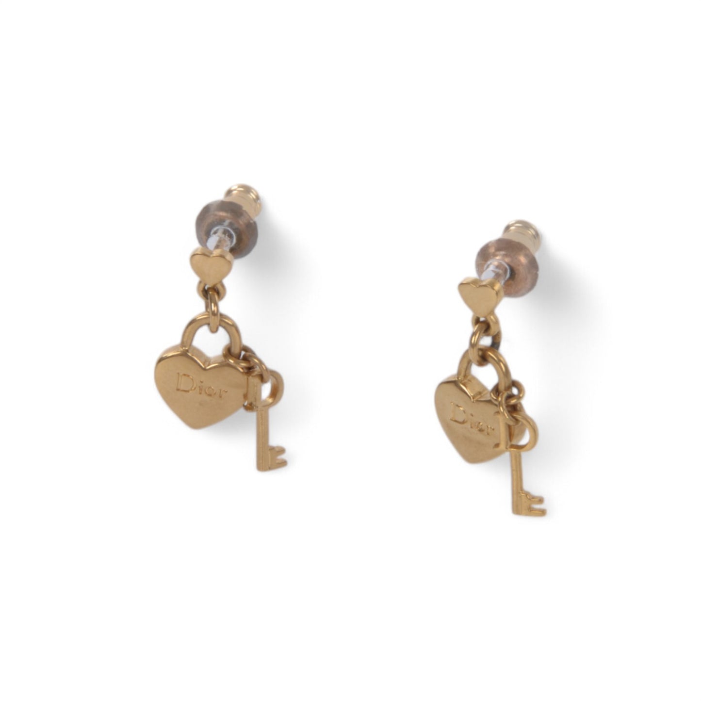 Christian Dior Earrings Women Gold Color Heart Key Motif Vintage