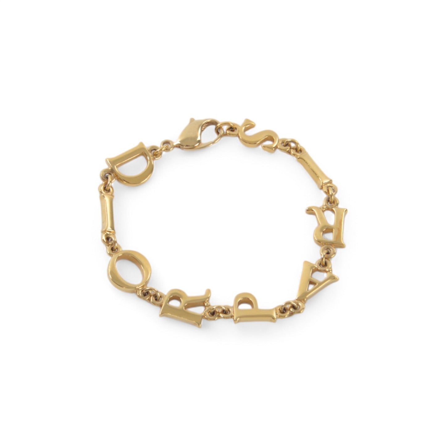 Dior Letter Bracelet Vintage Gold Color Metal Charm Paris Logo