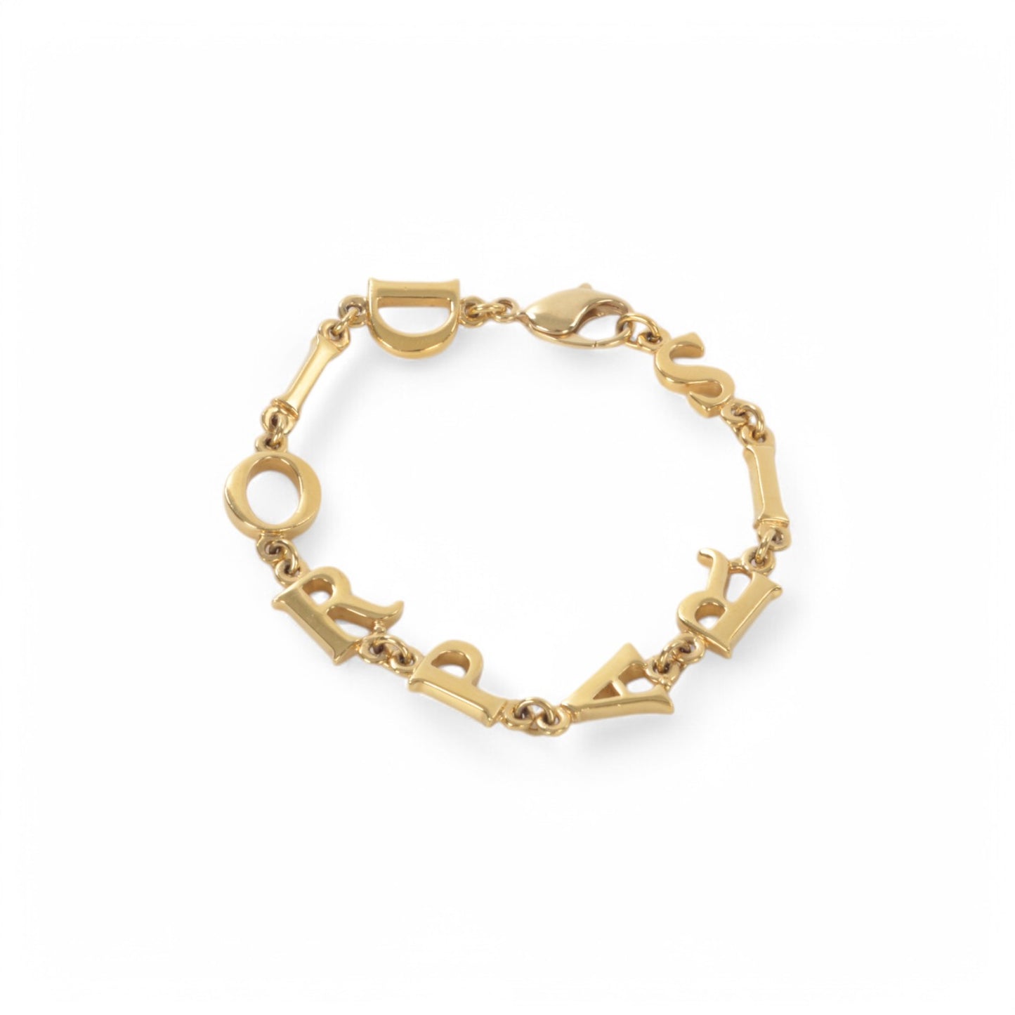 Dior Letter Bracelet Vintage Gold Color Metal Charm Paris Logo
