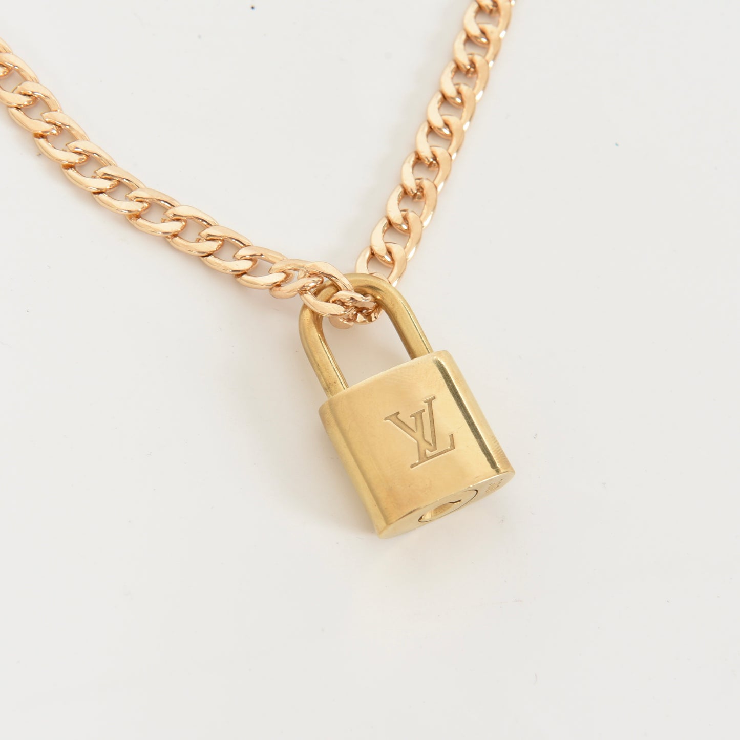 Louis Vuitton Necklace LV Lock Padlock Pendant Vintage Brass Charm