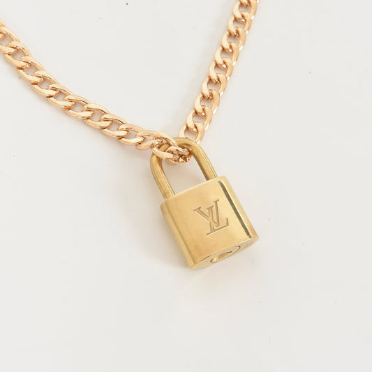Louis Vuitton Necklace LV Lock Padlock Pendant Vintage Brass Charm
