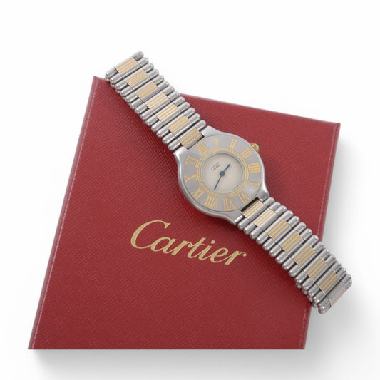 Cartier Must 21 QZ Ivory Dial Combi Mens Boys Watch Wristwatch Vintage