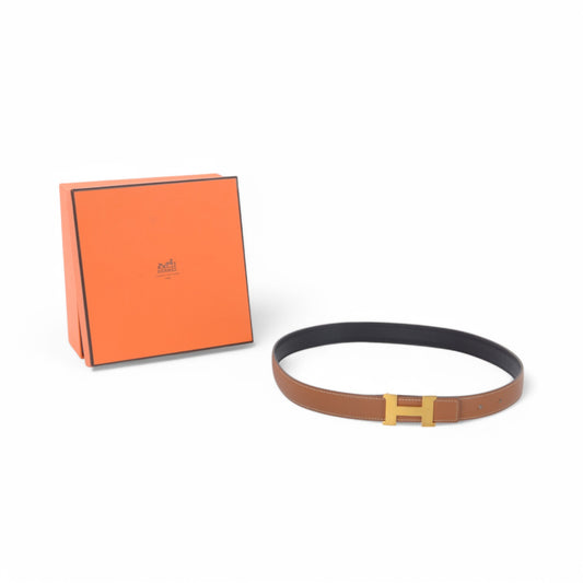 Hermès Constance H Leather Belt Black Brown Reversible Buckle Gold Belt