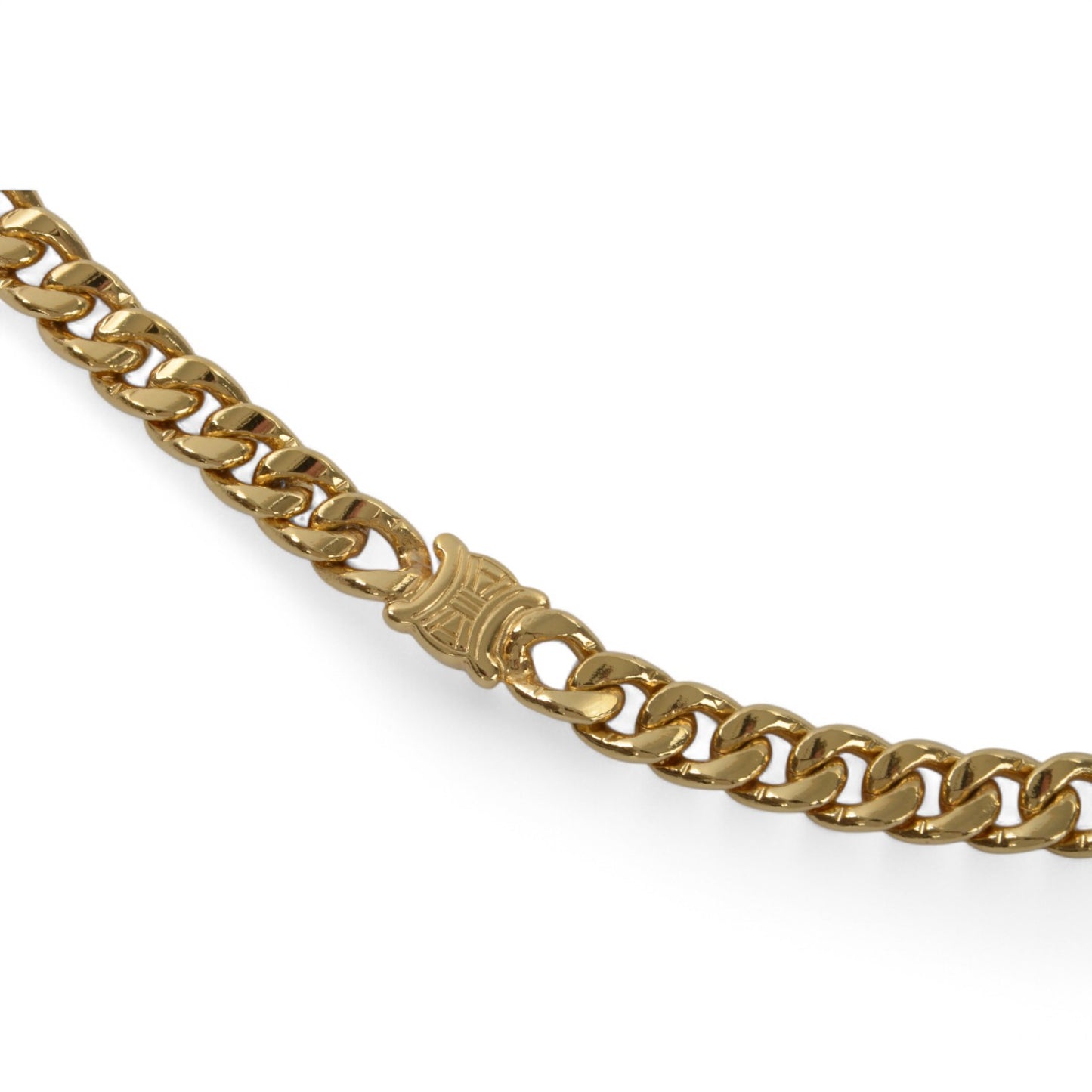 Celine Vintage Triomphe Logo Gold Plated Chain Link Belt Necklace