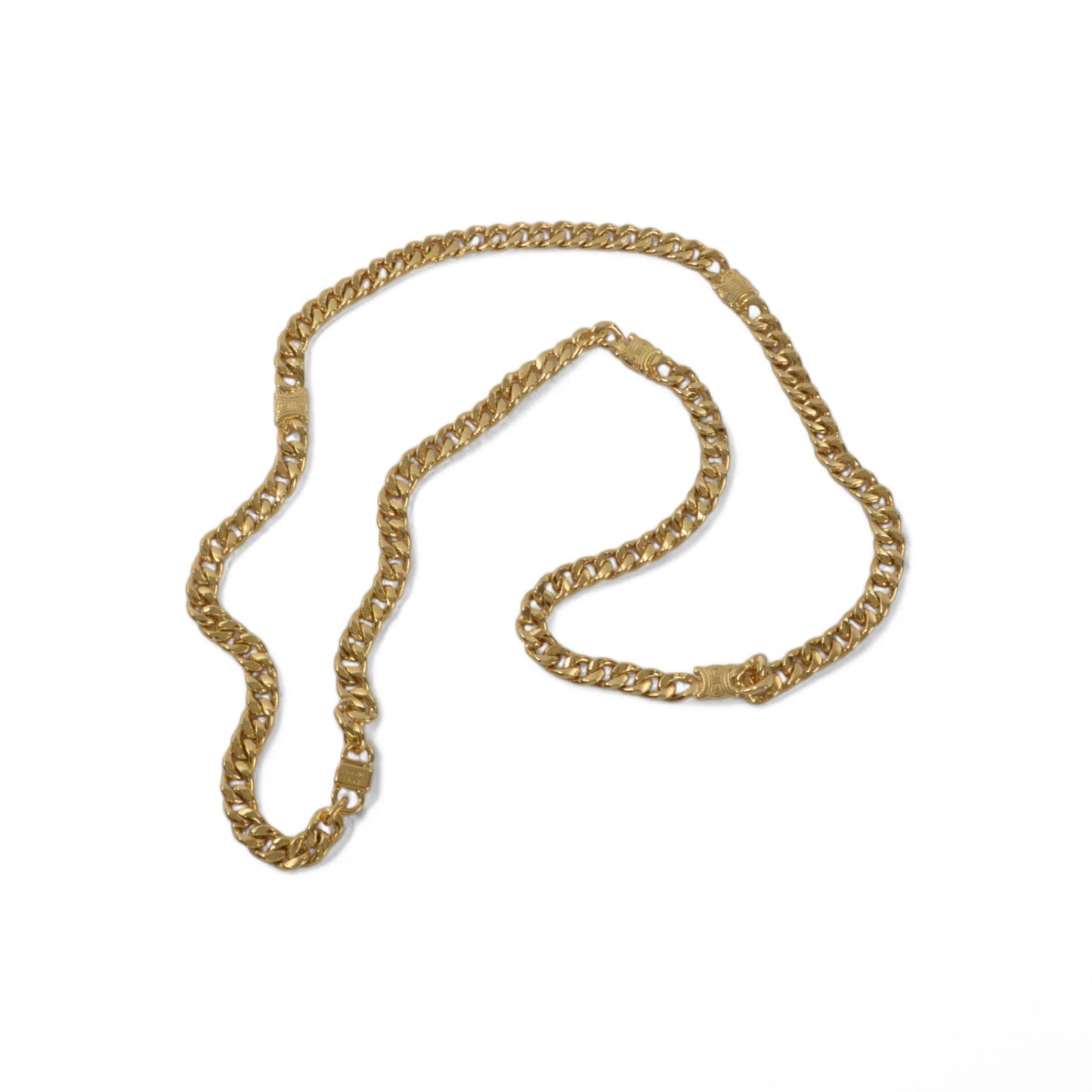 Celine Vintage Triomphe Logo Gold Plated Chain Link Belt Necklace