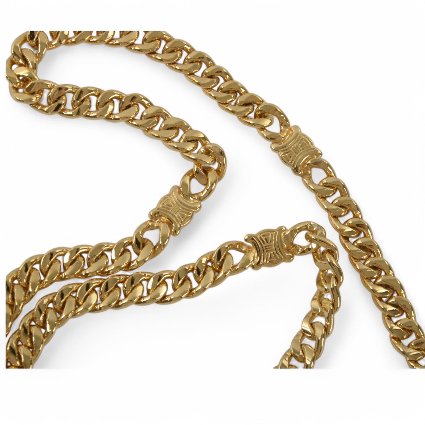 Celine Vintage Triomphe Logo Gold Plated Chain Link Belt Necklace