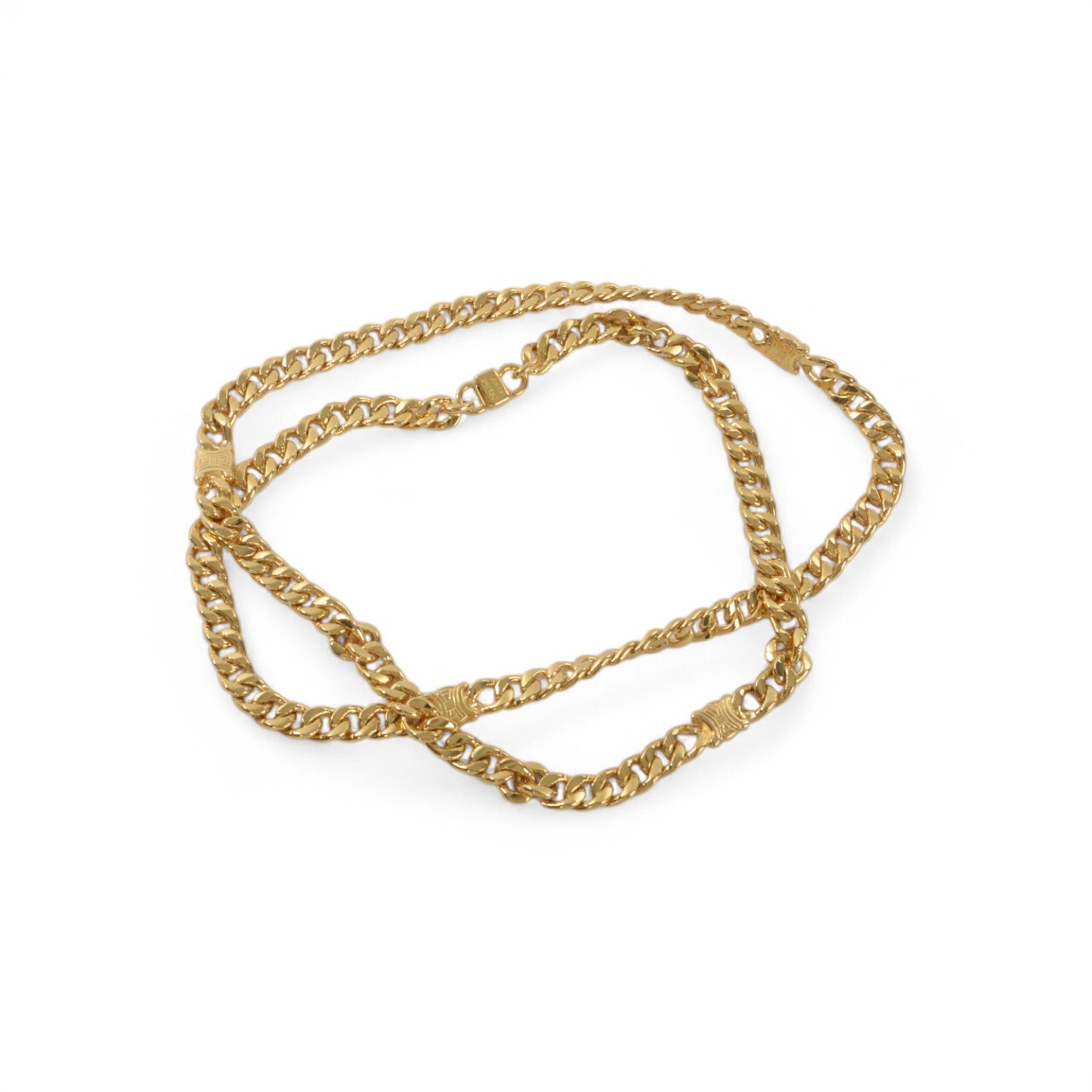 Celine Vintage Triomphe Logo Gold Plated Chain Link Belt Necklace