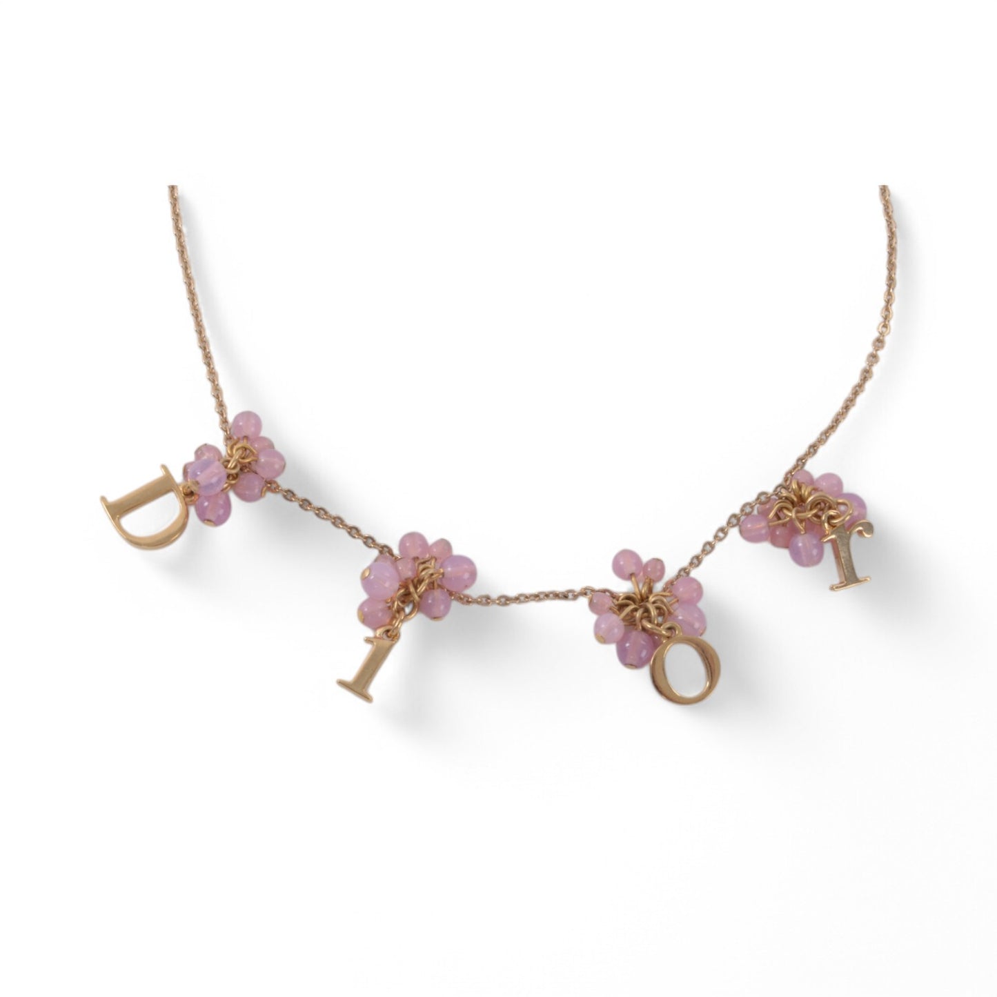 Dior Necklace Flower Pearls Vintage Gold Color Metal