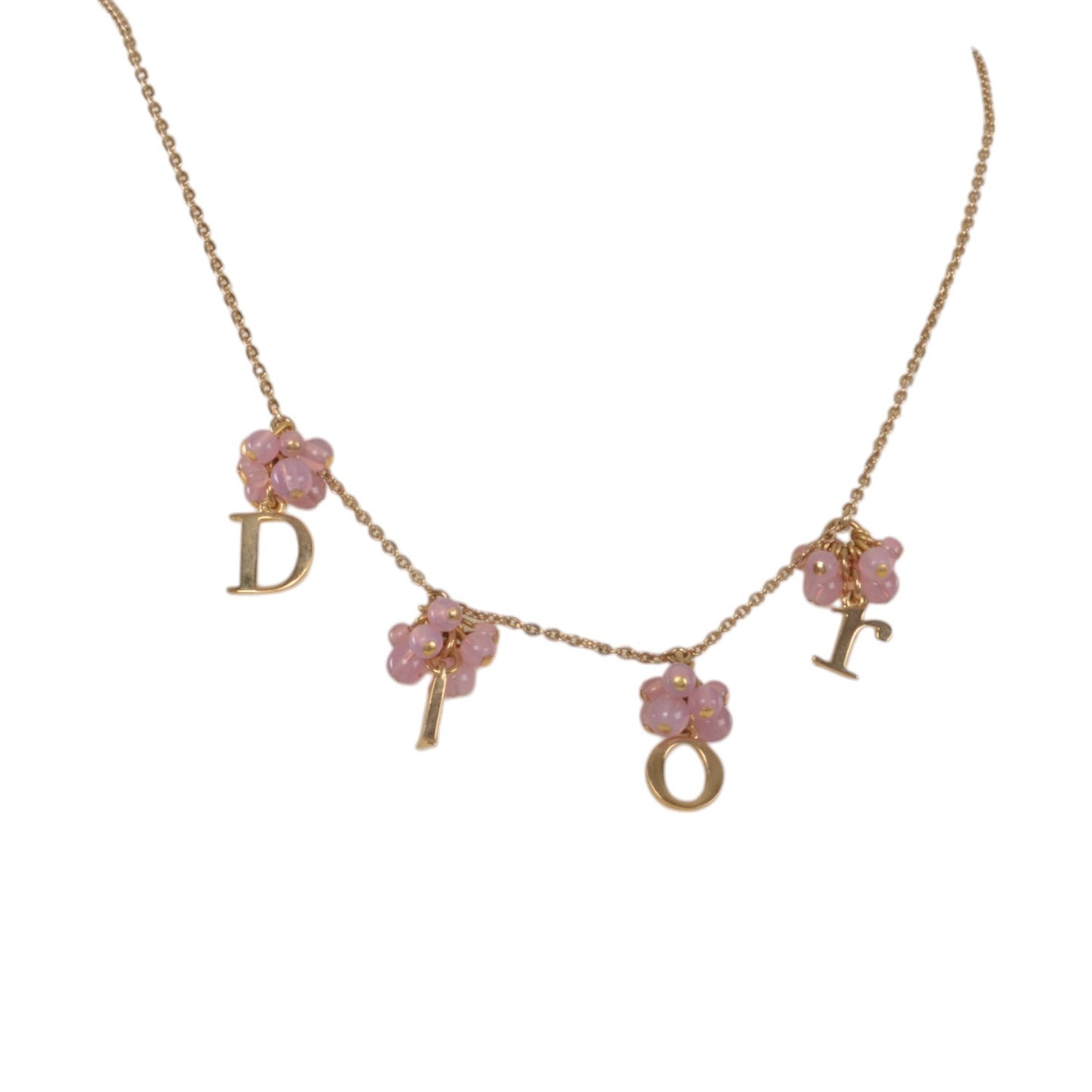 Dior Necklace Flower Pearls Vintage Gold Color Metal