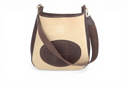 Hermès Evelyne GM Canvas Crossbody Shoulder Bag Leather Brown Beige Designer Classic