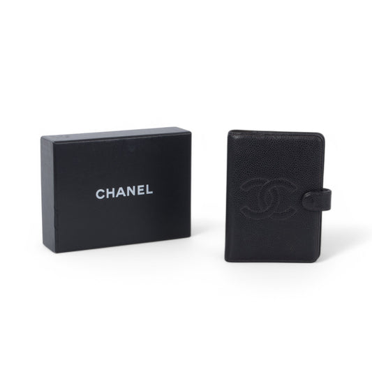 Chanel Black Caviar Leather 6-hole Agenda Calendar Filofax CC Coco Vintage