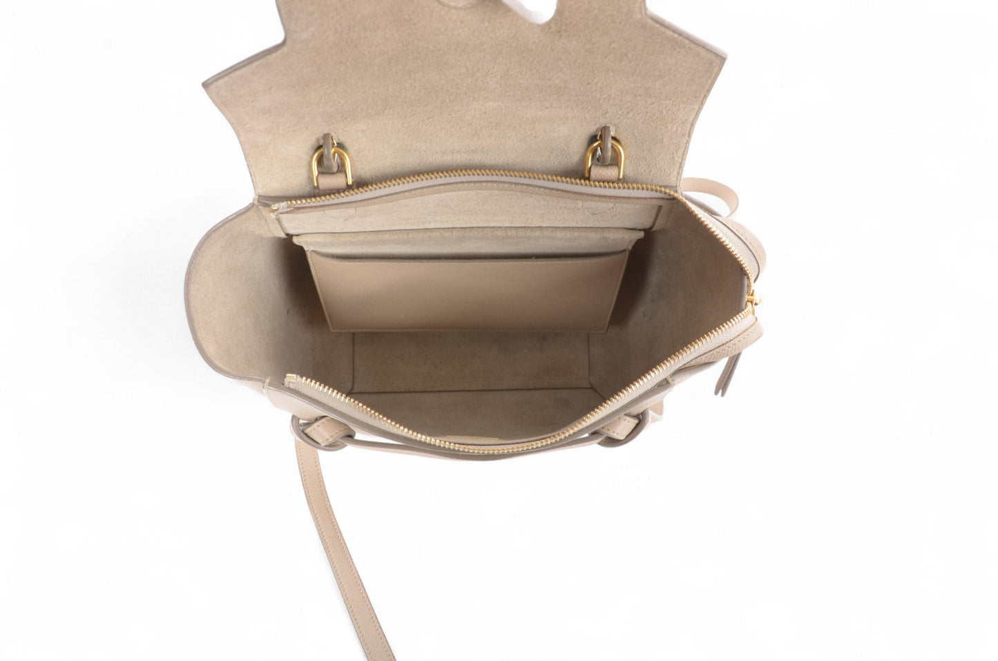 Celine Micro Belt Bag 2-Way Shoulder Bag Handbag Beige Grained Calfskin Crossbody Designer
