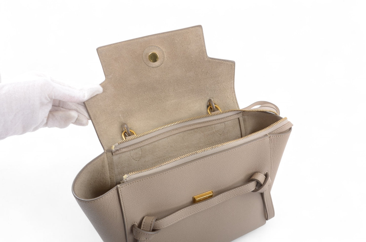 Celine Micro Belt Bag 2-Way Shoulder Bag Handbag Beige Grained Calfskin Crossbody Designer