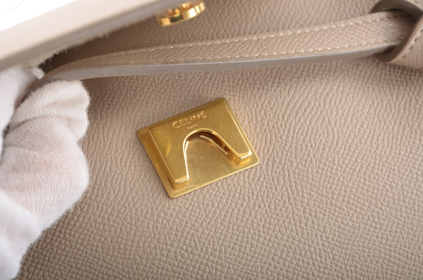 Celine Micro Belt Bag 2-Way Shoulder Bag Handbag Beige Grained Calfskin Crossbody Designer