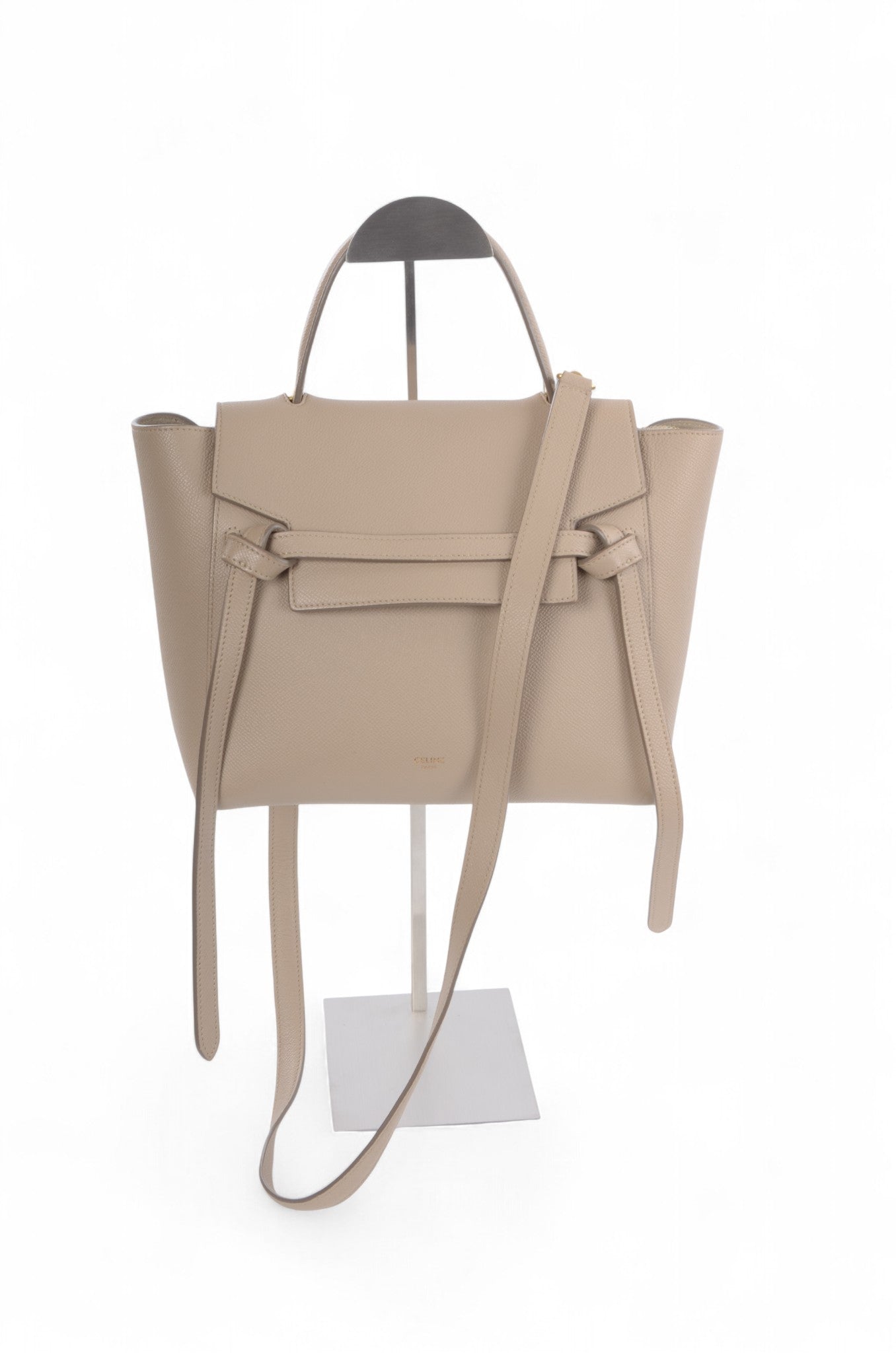 Celine Micro Belt Bag 2-Way Shoulder Bag Handbag Beige Grained Calfskin Crossbody Designer