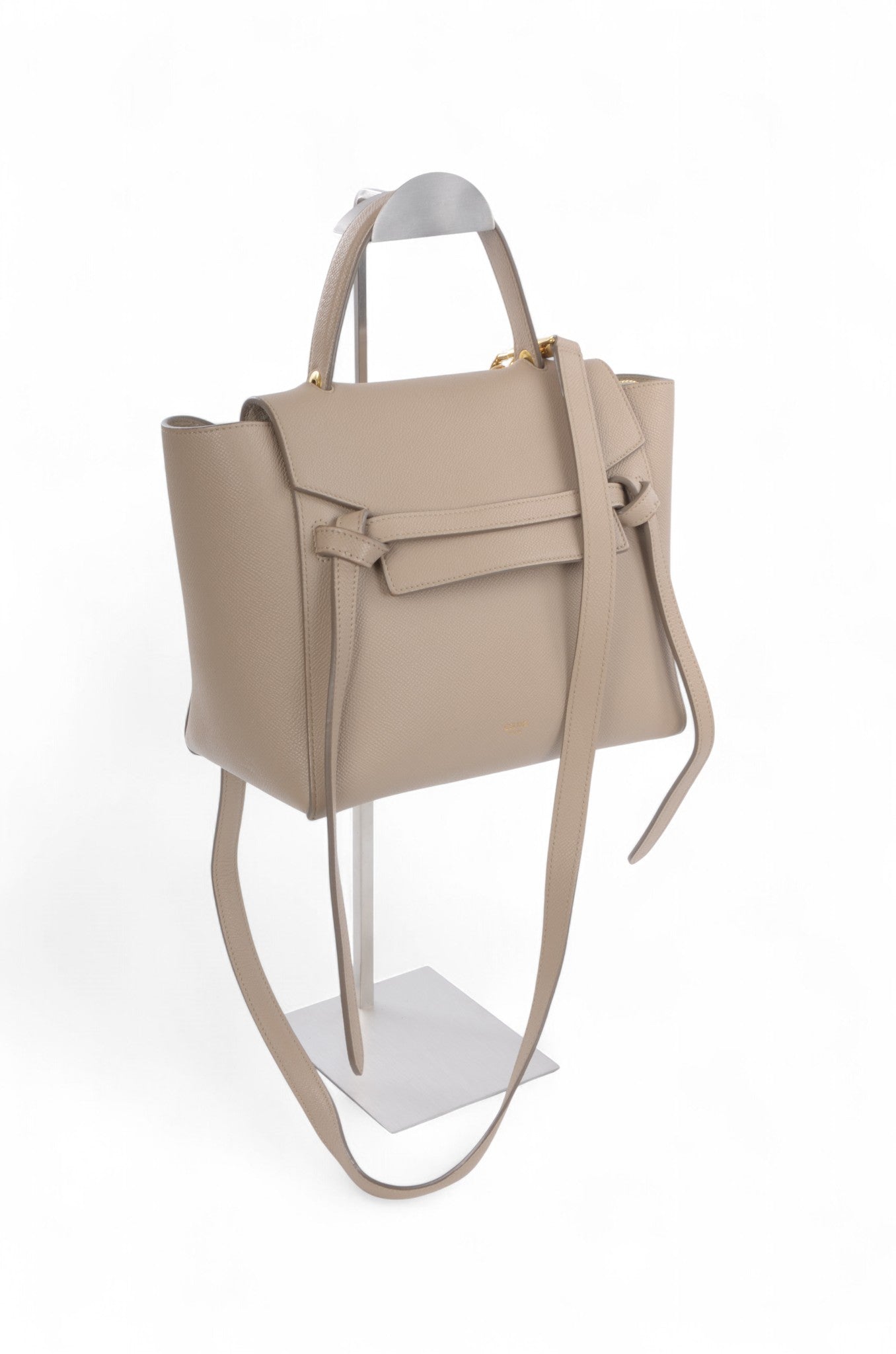 Celine Micro Belt Bag 2-Way Shoulder Bag Handbag Beige Grained Calfskin Crossbody Designer