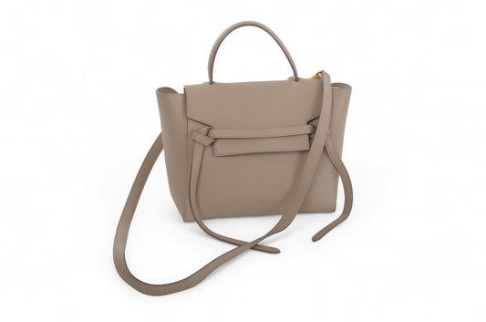 Celine Micro Belt Bag 2-Way Shoulder Bag Handbag Beige Grained Calfskin Crossbody Designer
