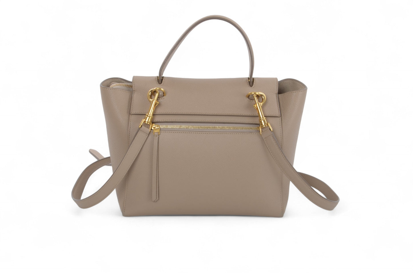 Celine Micro Belt Bag 2-Way Shoulder Bag Handbag Beige Grained Calfskin Crossbody Designer