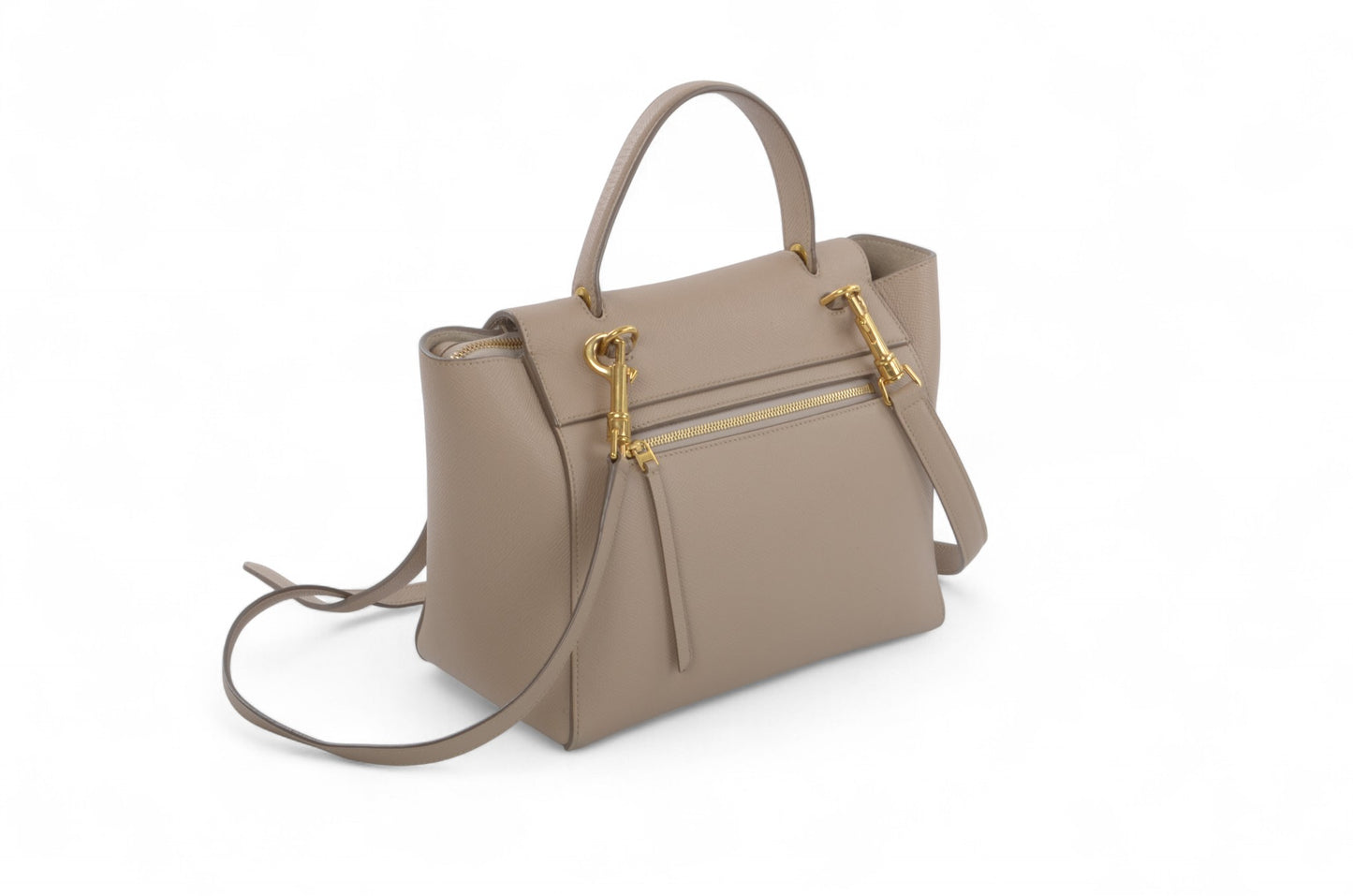 Celine Micro Belt Bag 2-Way Shoulder Bag Handbag Beige Grained Calfskin Crossbody Designer
