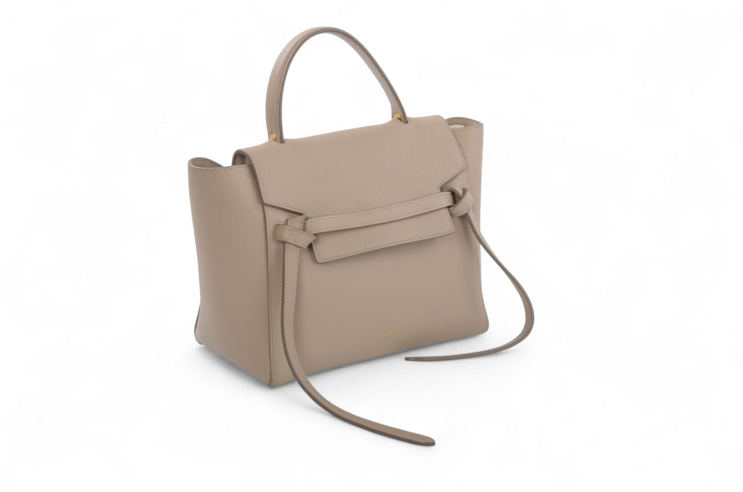 Celine Micro Belt Bag 2-Way Shoulder Bag Handbag Beige Grained Calfskin Crossbody Designer