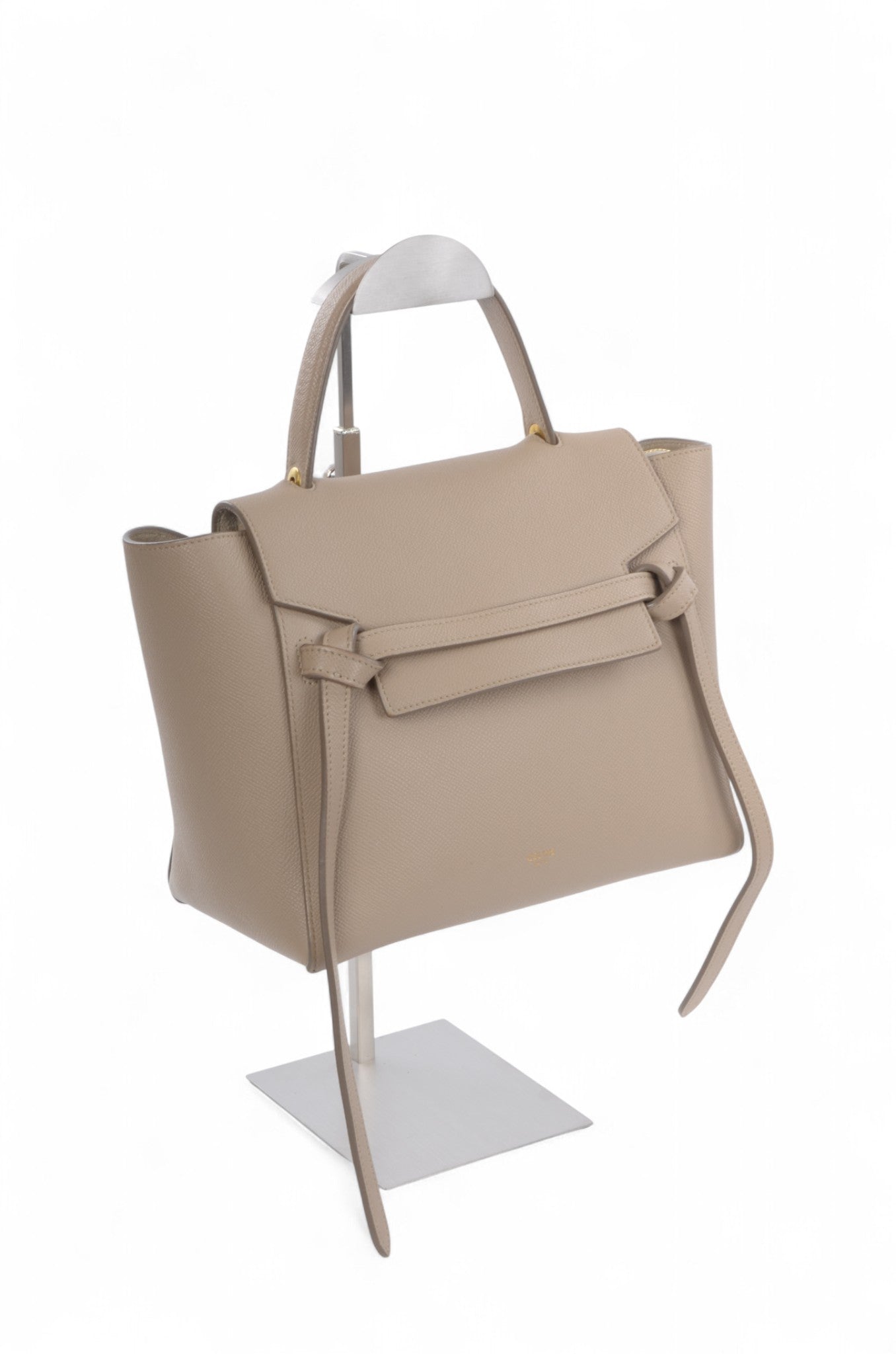 Celine Micro Belt Bag 2-Way Shoulder Bag Handbag Beige Grained Calfskin Crossbody Designer