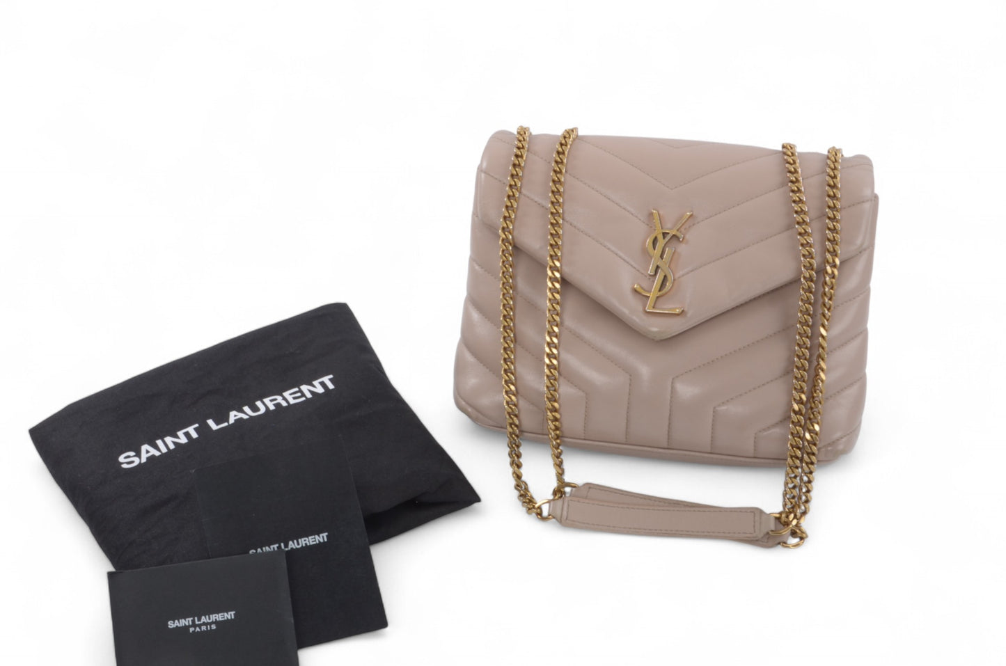 Saint Laurent LouLou Small Chain Bag Shoulder Crossbody Lou Lou YSL Beige Designer Classic