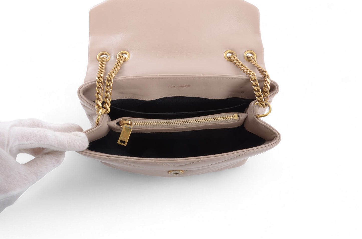 Saint Laurent LouLou Small Chain Bag Shoulder Crossbody Lou Lou YSL Beige Designer Classic