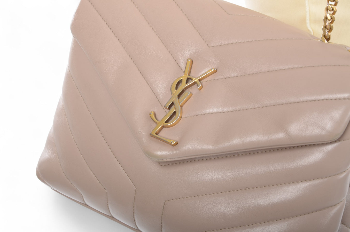 Saint Laurent LouLou Small Chain Bag Shoulder Crossbody Lou Lou YSL Beige Designer Classic