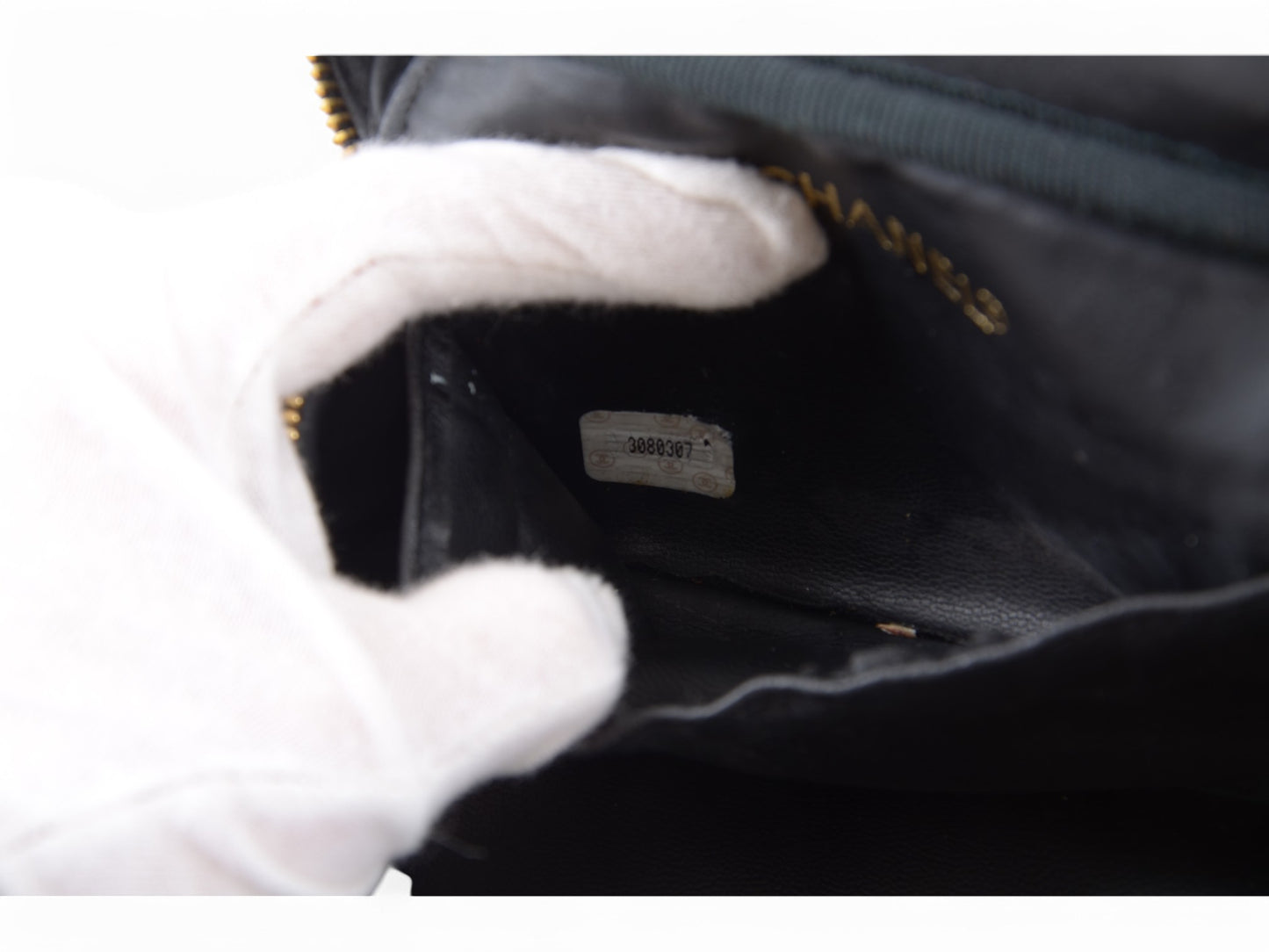 Chanel Quilted Vanity Bag CC Logo Vintage Lambskin Leather Black Make Up Pouch