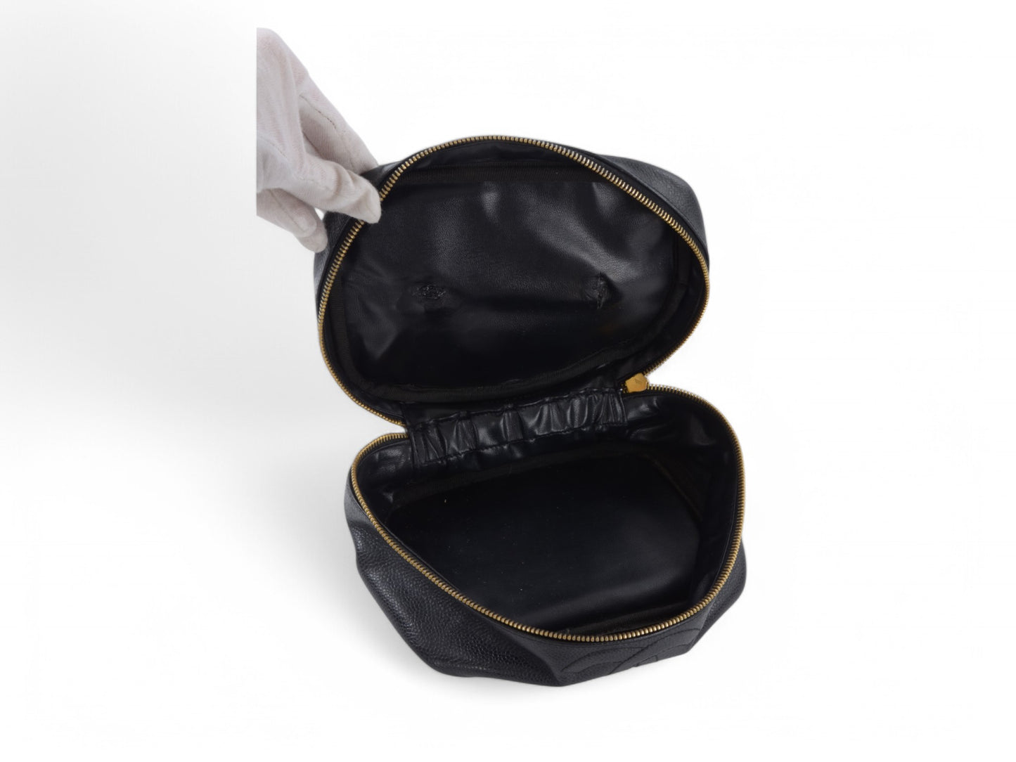 Chanel Vanity Bag CC Caviar Leather Logo Vintage Skin Black Make Up Pouch