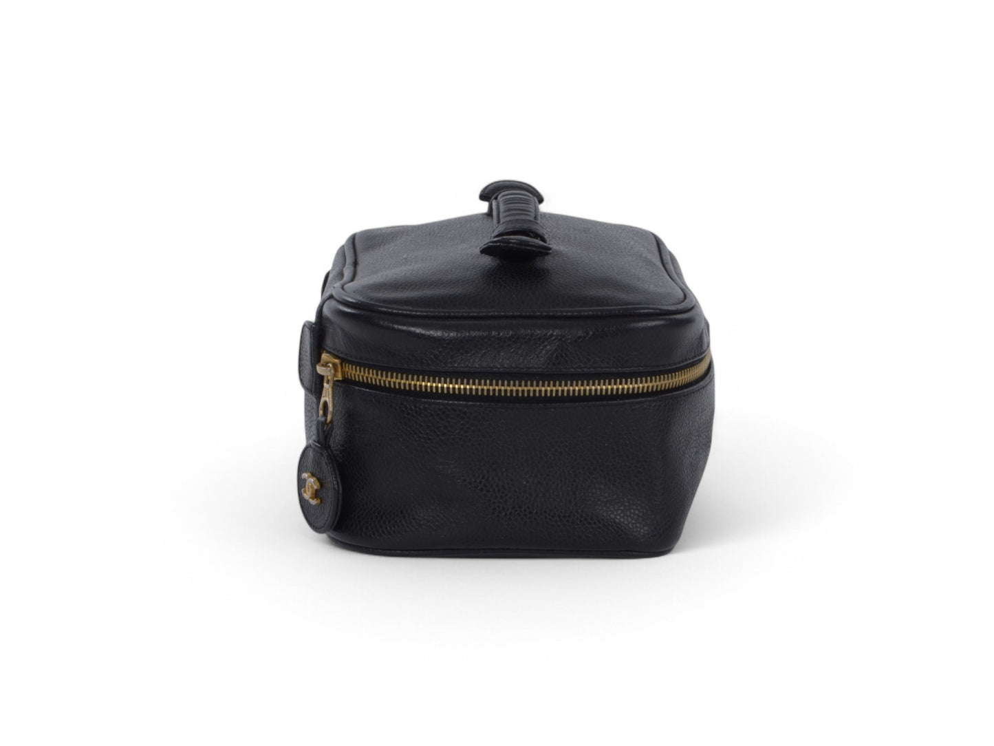 Chanel Vanity Bag CC Caviar Leather Logo Vintage Skin Black Make Up Pouch