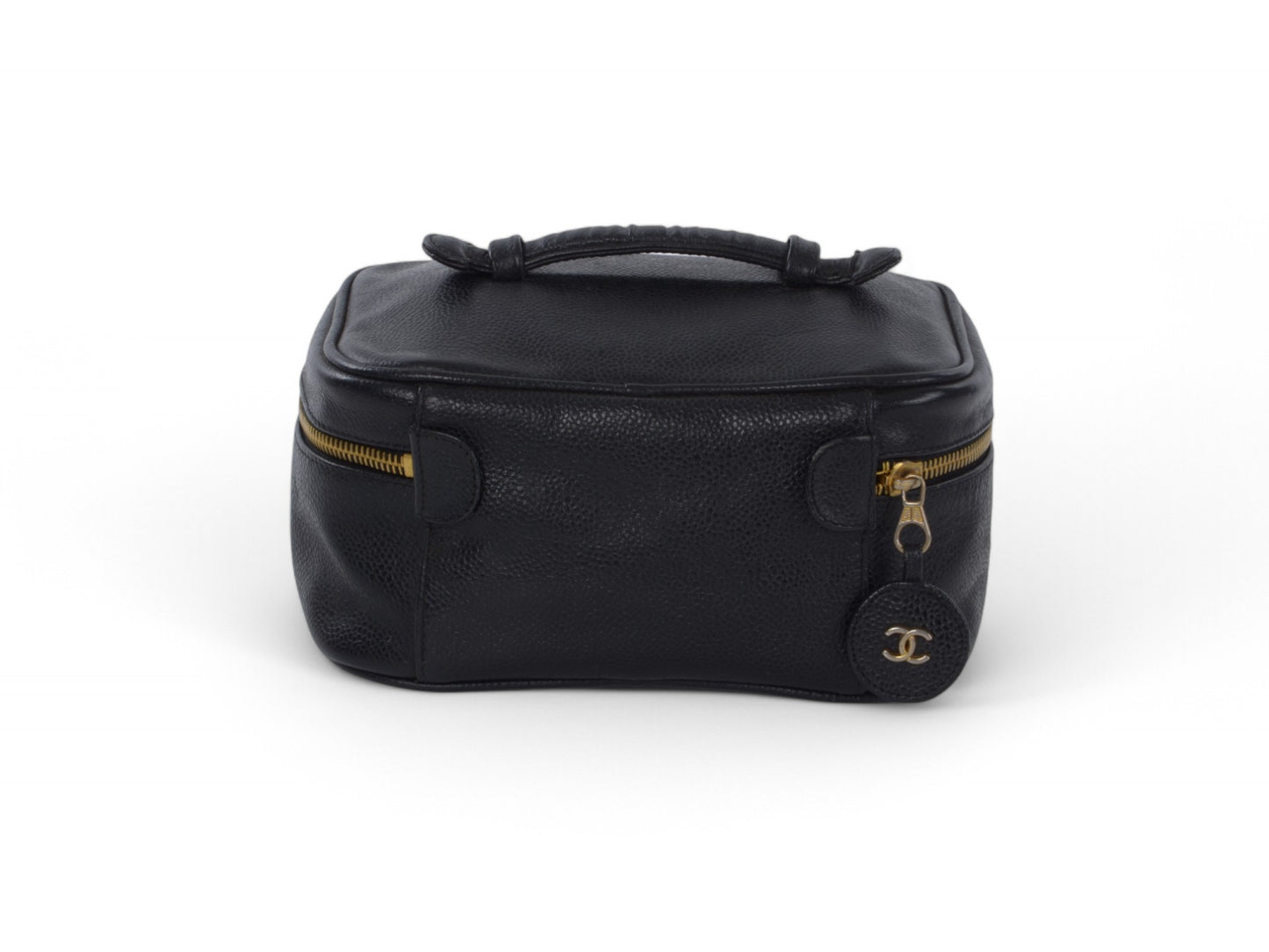 Chanel Vanity Bag CC Caviar Leather Logo Vintage Skin Black Make Up Pouch