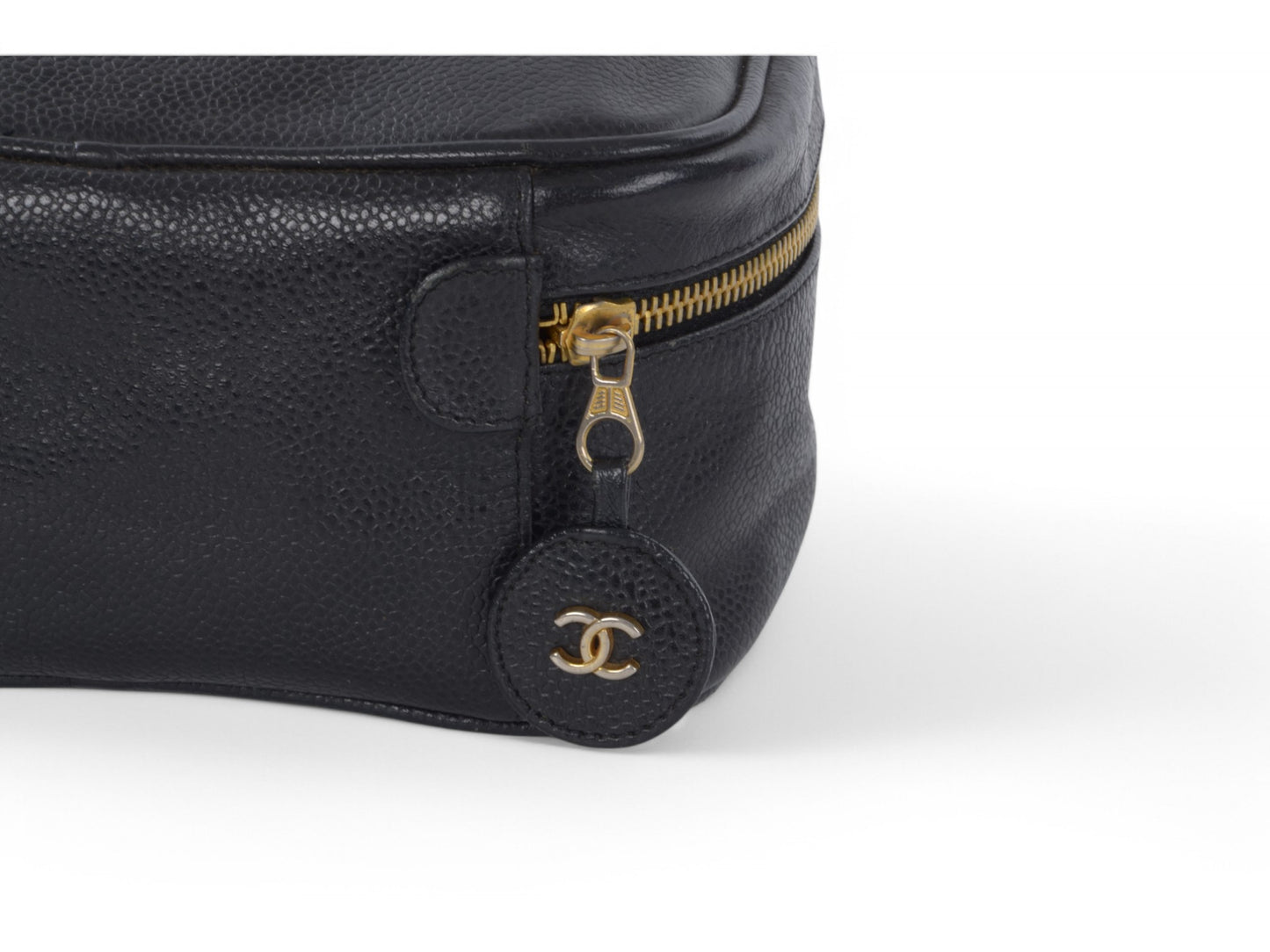 Chanel Vanity Bag CC Caviar Leather Logo Vintage Skin Black Make Up Pouch