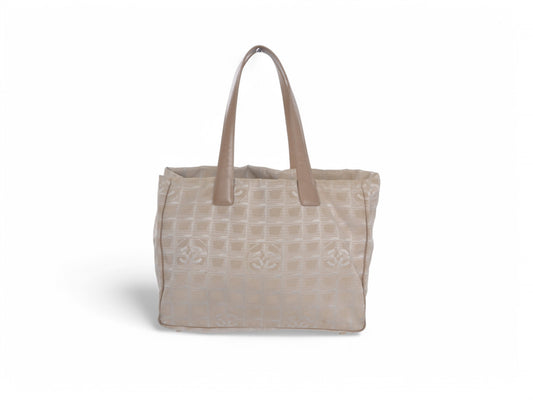 Chanel Beige Nylon CC Logo Travel Line Tote Bag Handbag Vintage