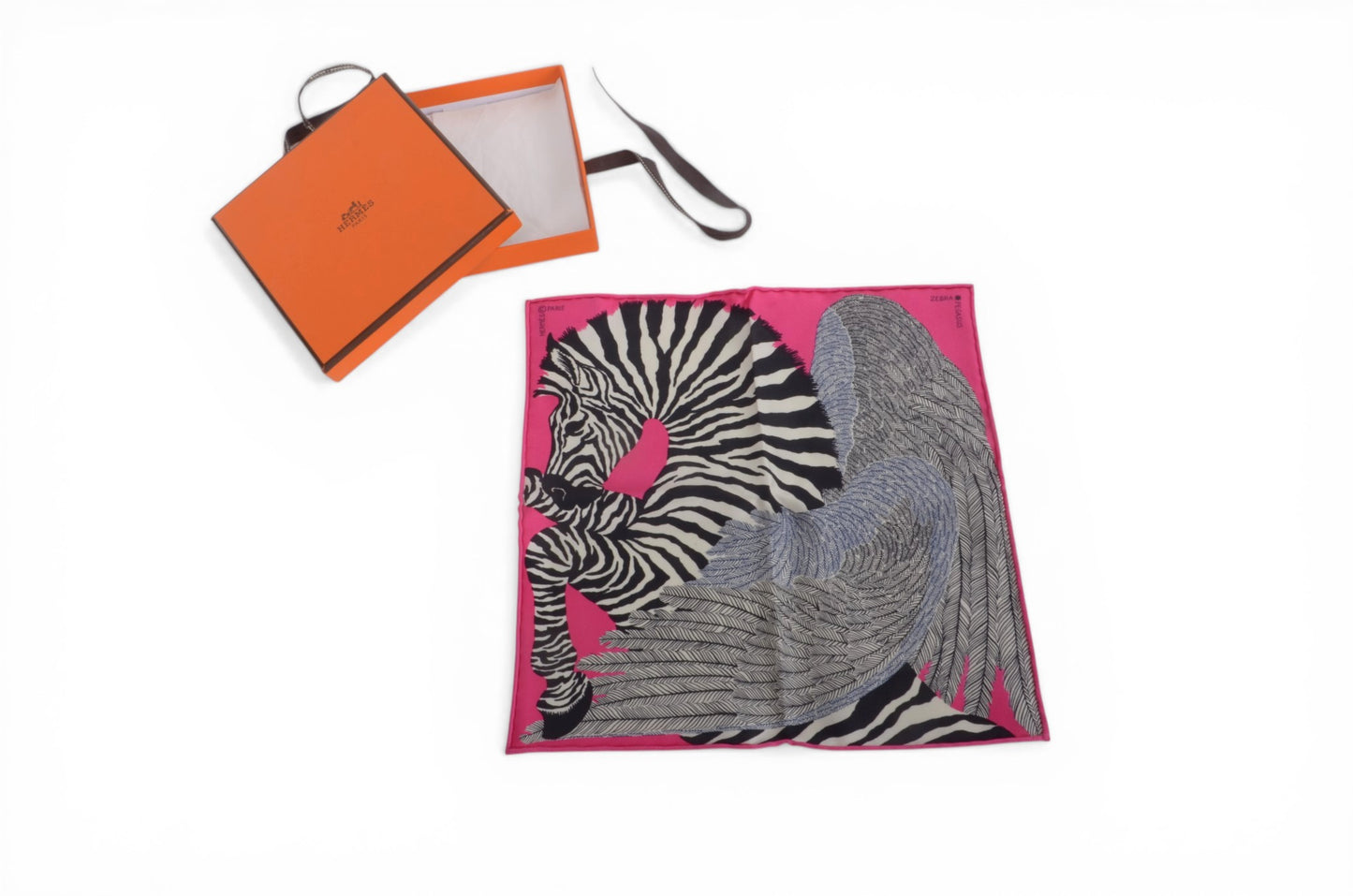 Hermès Fuchsia Zebra Pegasus Small Scarf 100% Silk Multicolor Pink Designer Classic